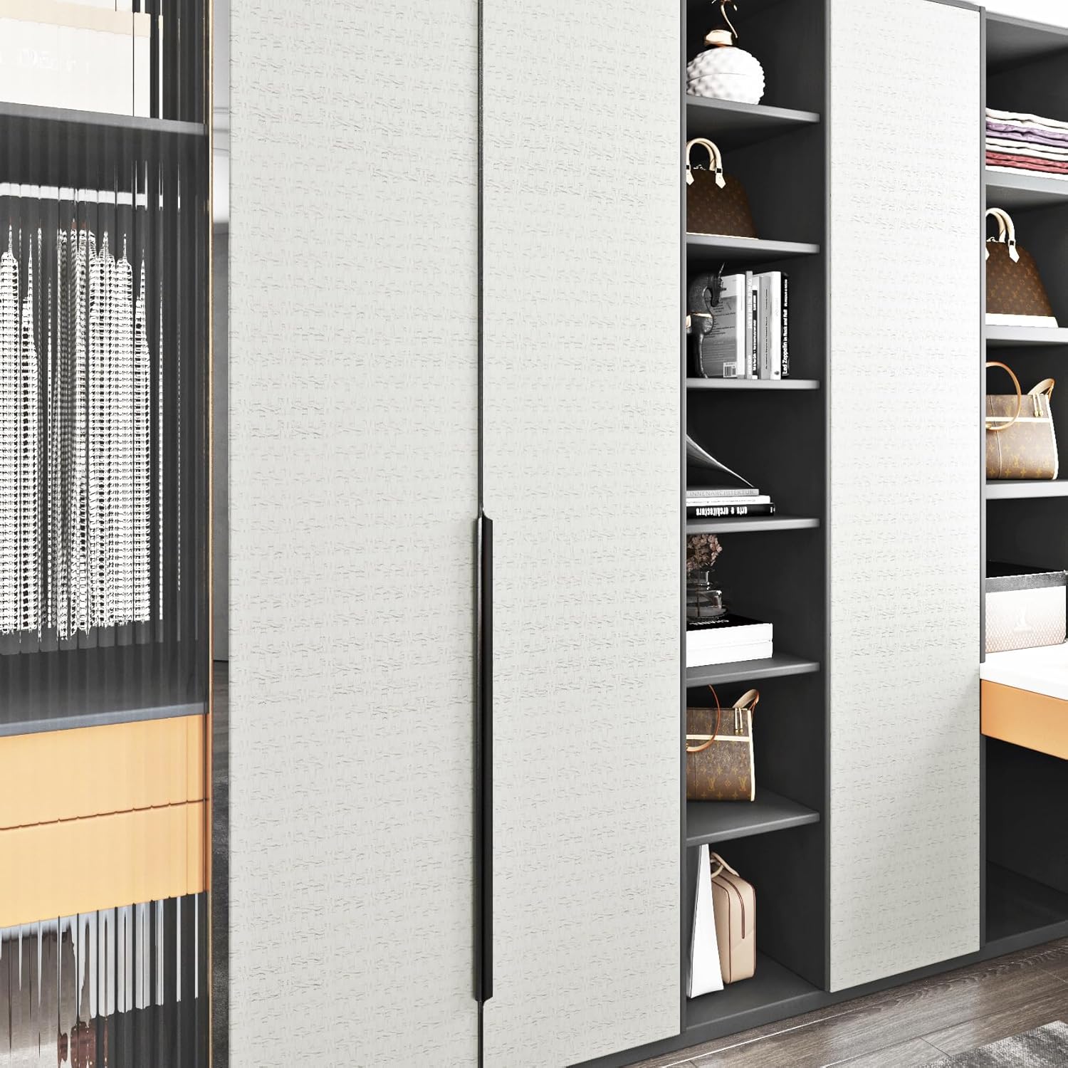 Livelynine Papel tapiz tejido con textura blanca para pegar y pelar, para baño, dormitorio, vinilo prepegado en relieve, papel tapiz autoadhesivo