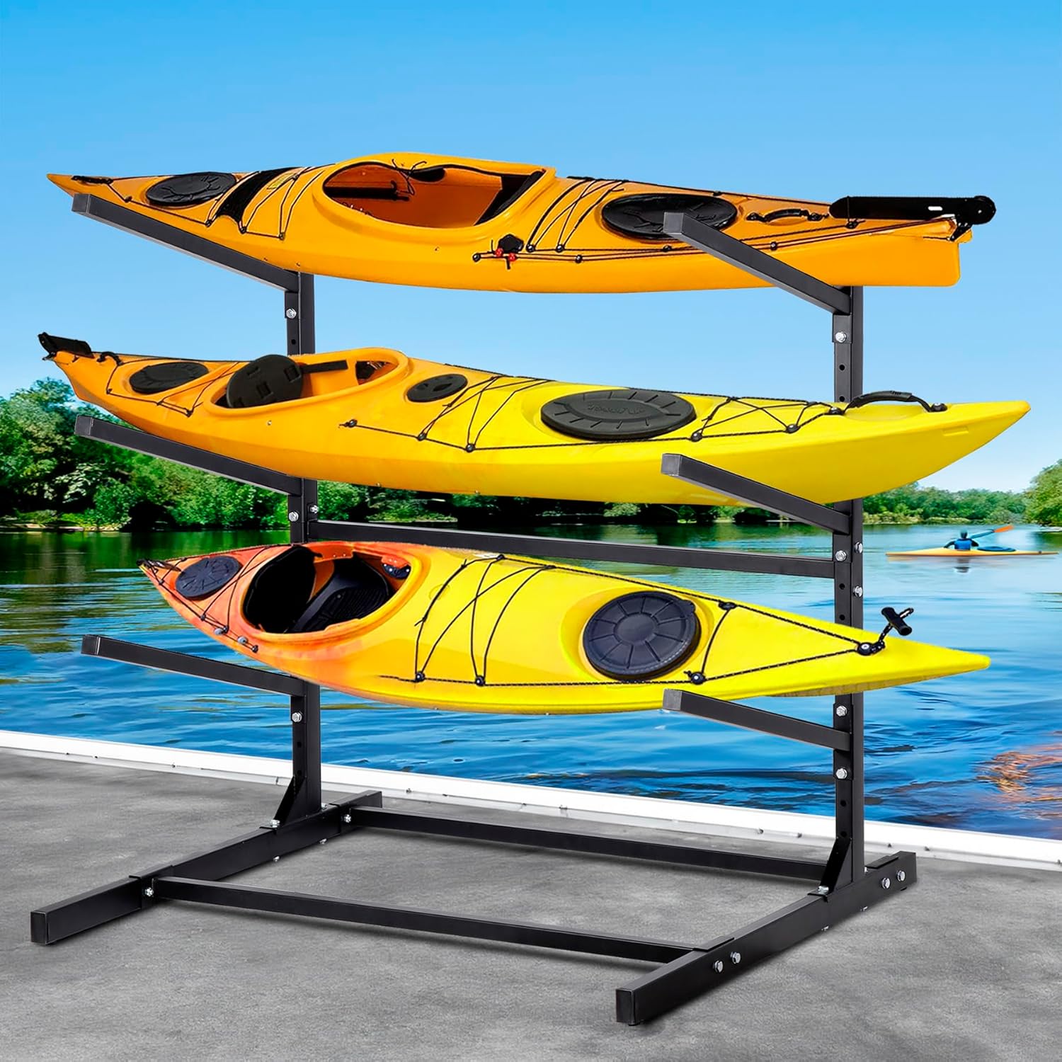 Freestanding Kayak Rackl, Adjustable Kayak and SUP Stand, Weatherproof and Heavy Duty Surfboard Storage Rack, Hold up Kayaks, SUPs, Paddleboards,