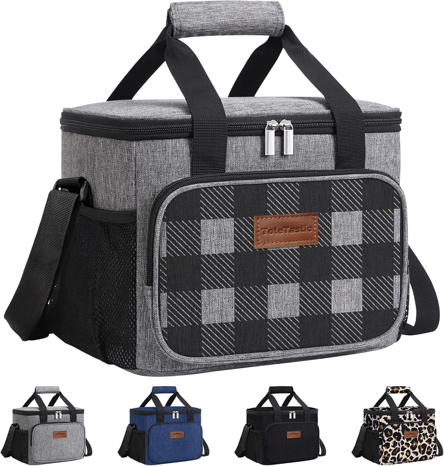 Lonchera reutilizable aislada para mujereshombres, bolsa de almuerzo a prueba de fugas con correa ajustable para el hombro, bolsillo frontal con