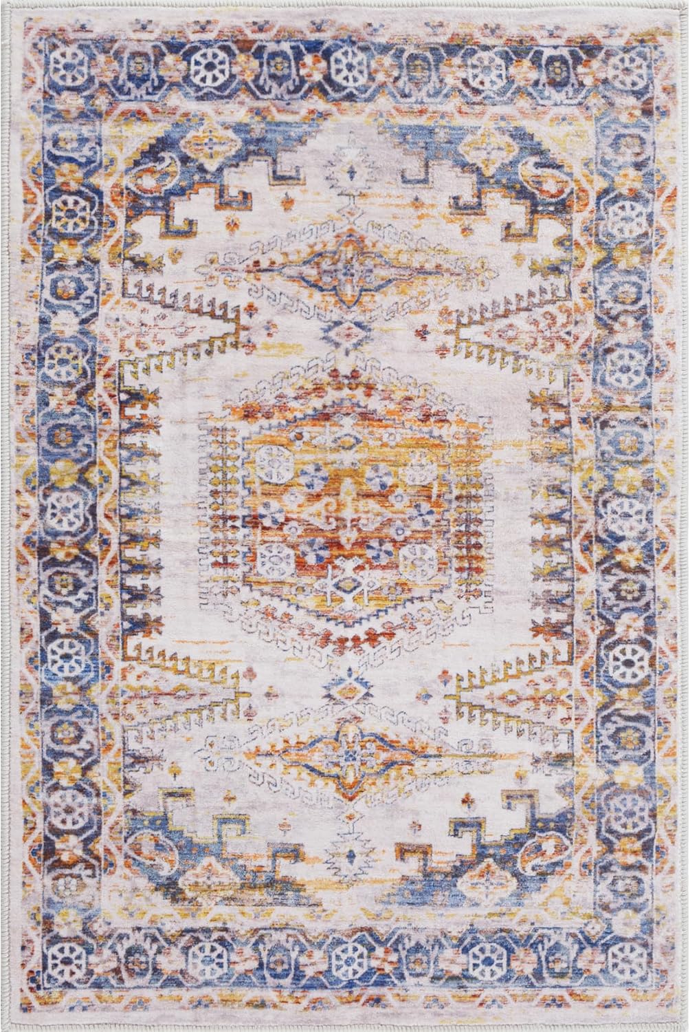 Alfombra de área lavable a máquina, medallón vintage ultrafina con respaldo antideslizante para entrada frontal interior, cocina, baño, sala de