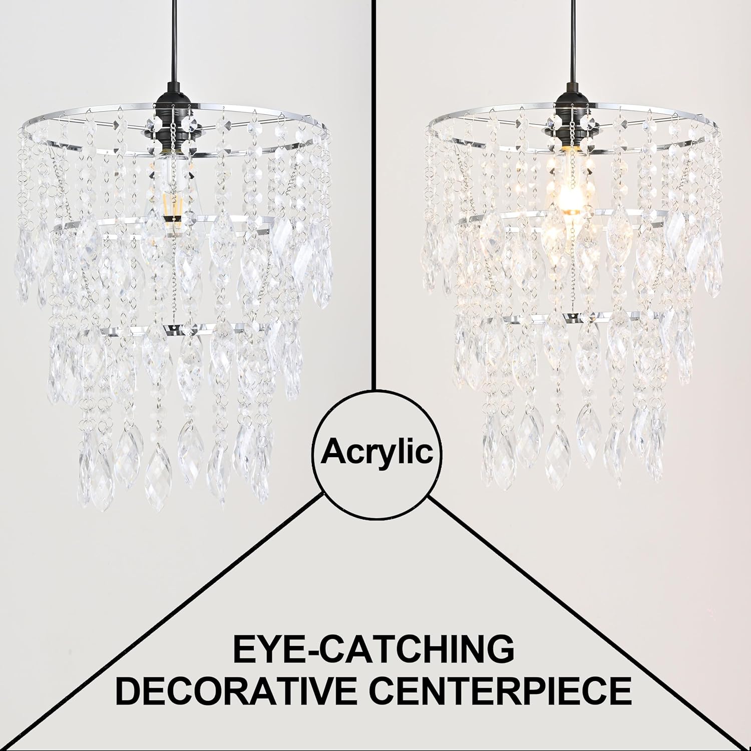 Pantalla de araña acrílica, pantalla de techo con cuentas de cristal y marco cromado para dormitorio, decoración de boda o fiesta, diámetro de 12