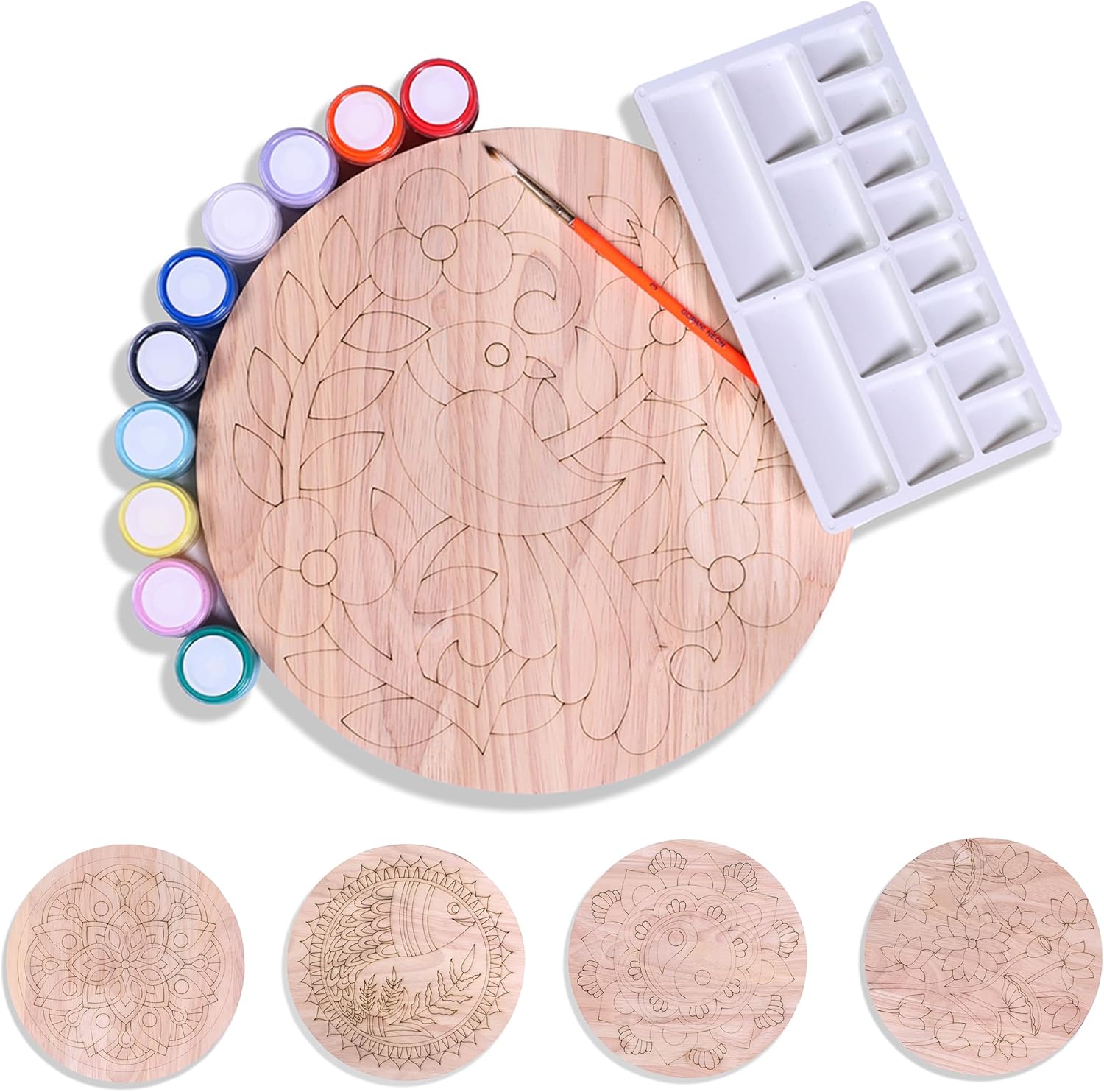 Saihut Kit de pintura acrílica con vibrante juego de pintura de madera, incluye 1 contorno de madera premarcado, 10 pinturas de tiza, bandeja de