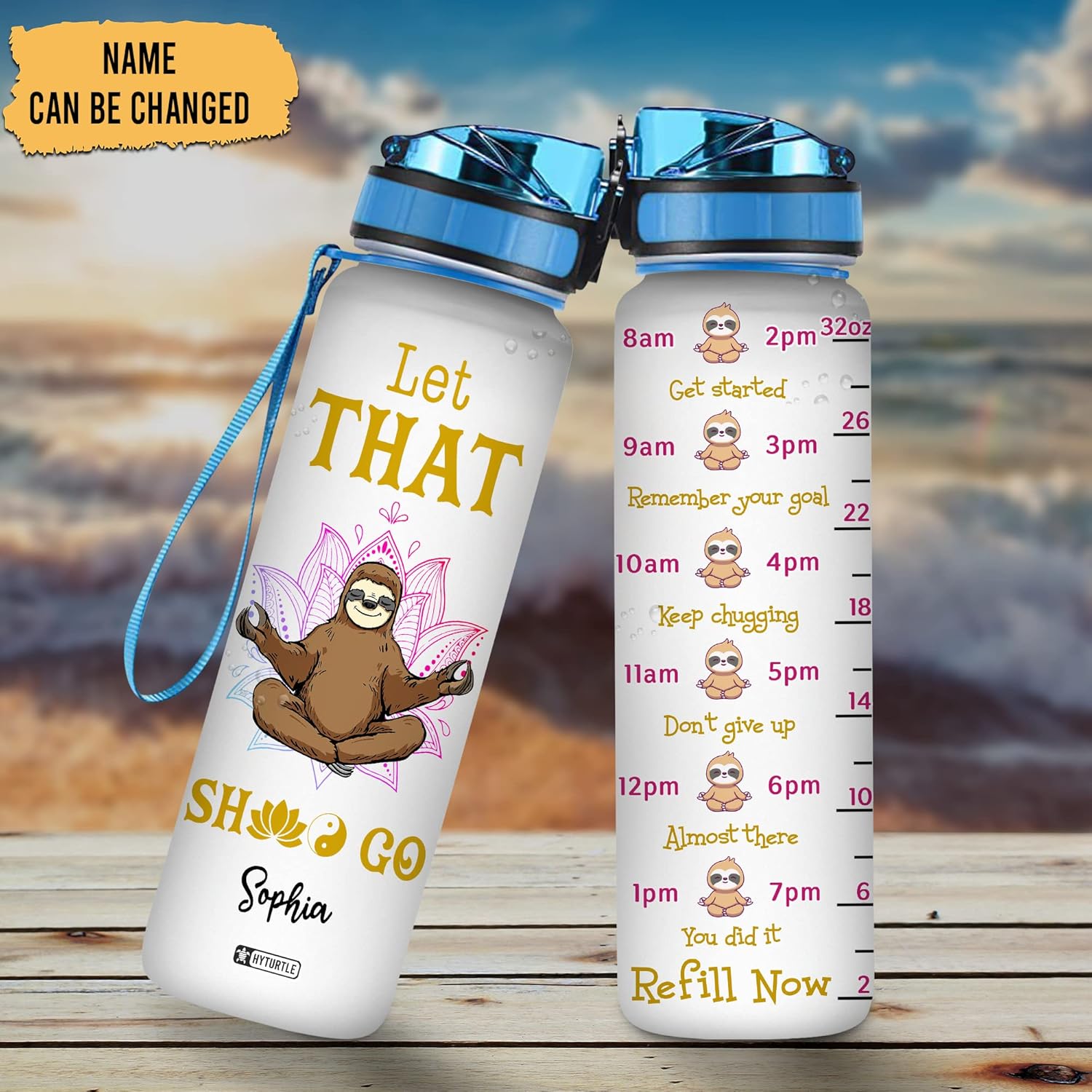 Hyturtle Botella de agua motivacional personalizada con texto en inglés “I Just Freaking Love Sloths” de 32 onzas, botella de agua con seguimiento