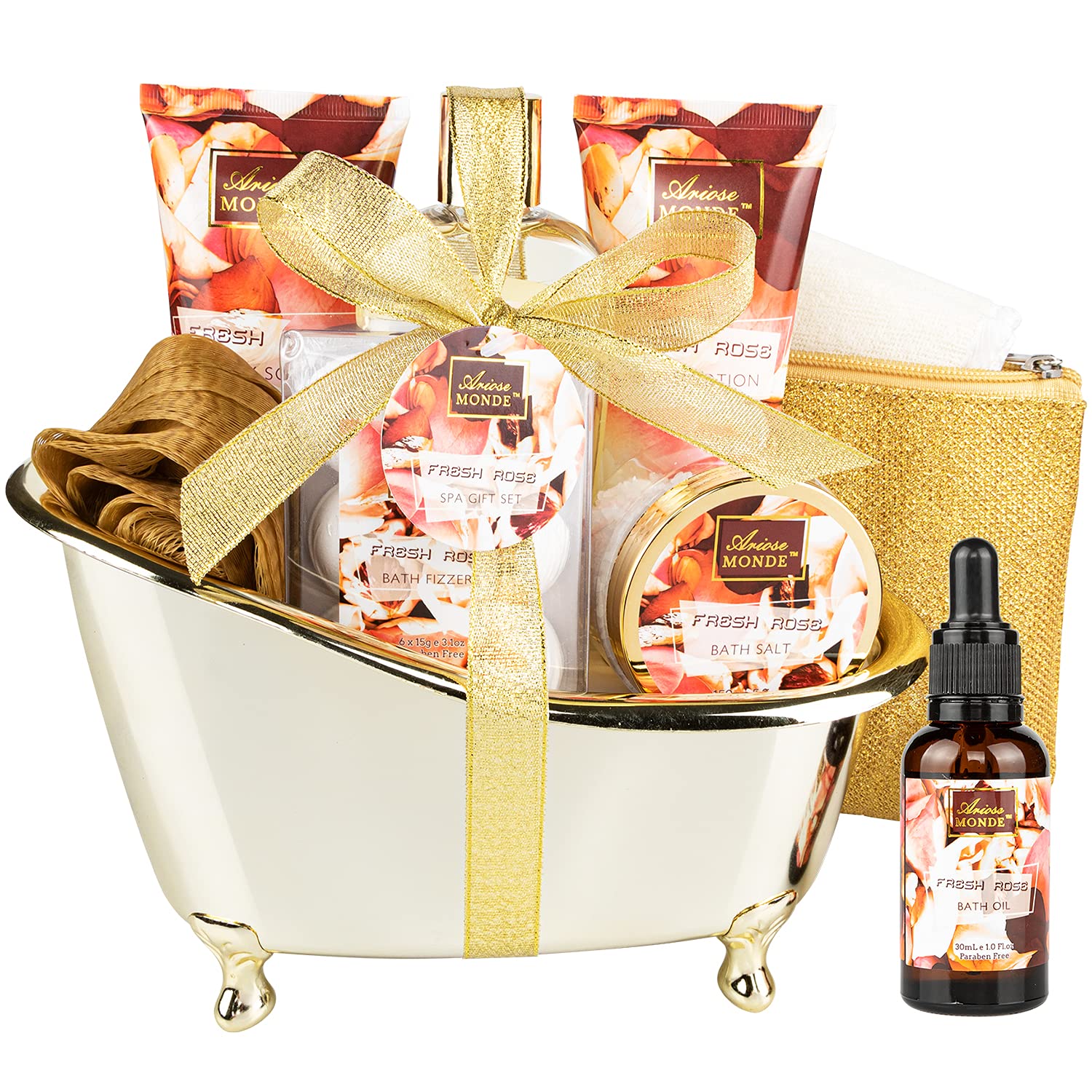 Juego de regalo para baño y cuerpo para mujeres y hombres, 10 cestas de regalo de spa con aroma a rosa fresca, incluye gel de ducha, baño de