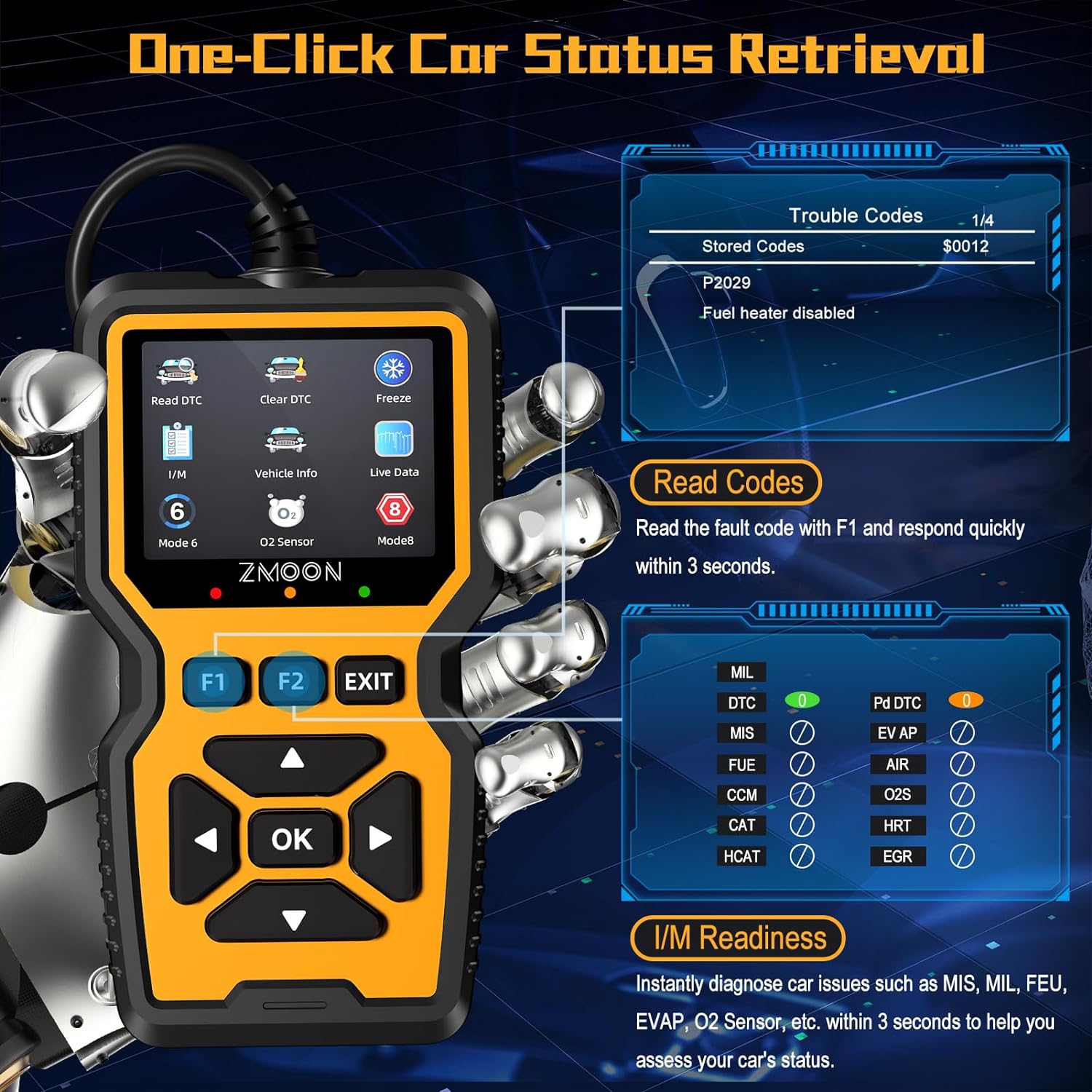 ZMOON ZM201 – Herramienta de diagnóstico profesional OBD2, lector de código de motor de verificación mejorado con herramientas de diagnóstico de