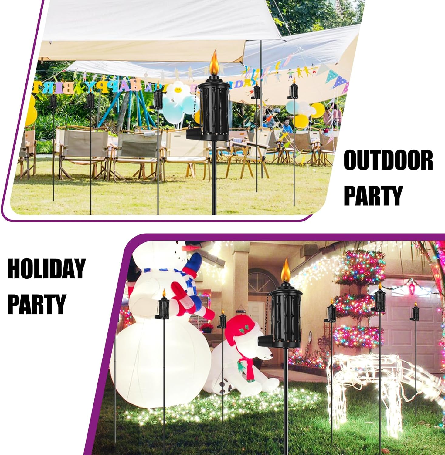 Home Garden – Juego de 4 antorchas de metal de 16 onzas para exteriores, decoración de jardín, antorchas de citronela mejoradas de 59 pulgadas con