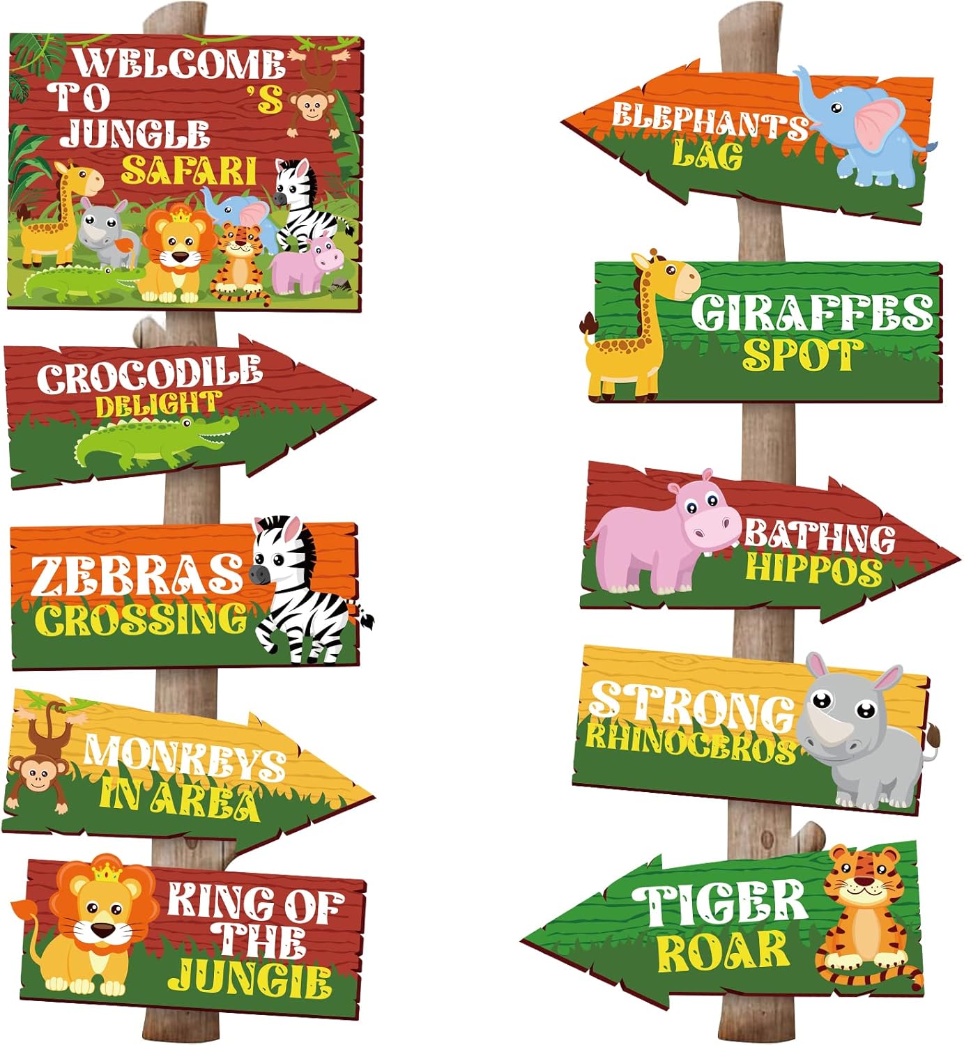 Hooqict 20 carteles de fiesta de safari para decoraciones de fiesta de selva, decoraciones de safari, letreros direccionales para aula, animales
