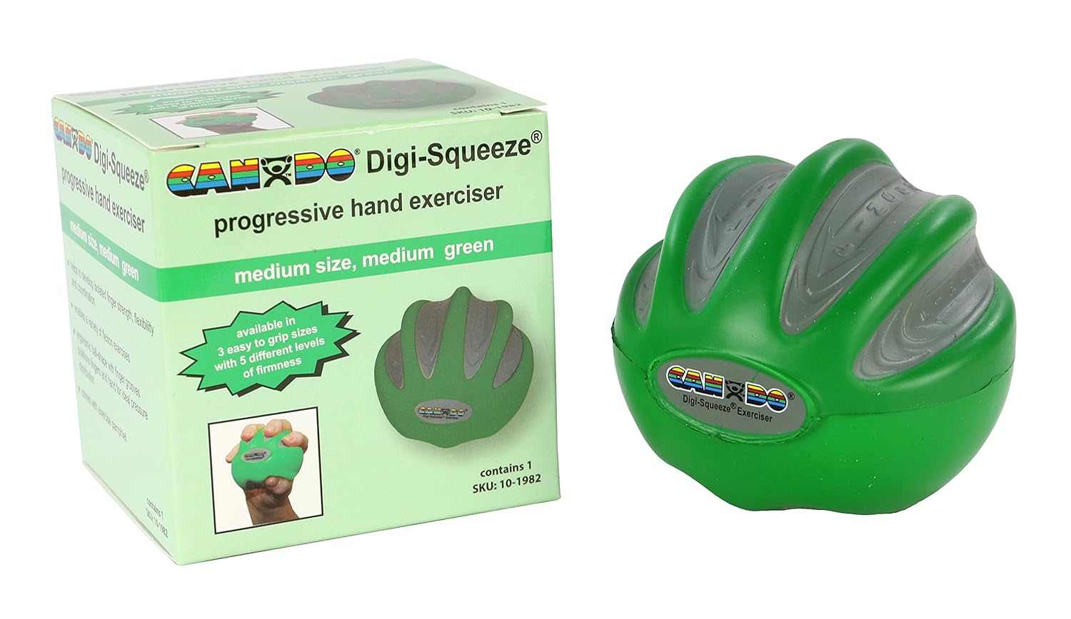 CanDo 10-1995Digi-squeeze Ejercitador para manos, Grande, M, Verde Medio, 1