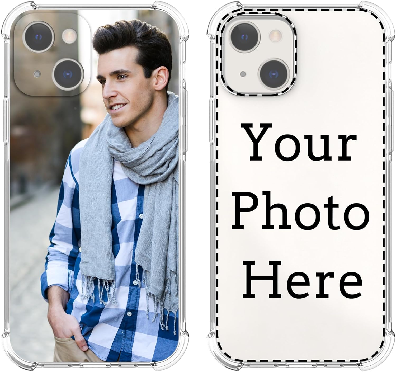 shumei Funda de teléfono con foto personalizada para iPhone 15 de 6.1 pulgadas, funda transparente de TPU suave antiarañazos, diseña tu propia funda