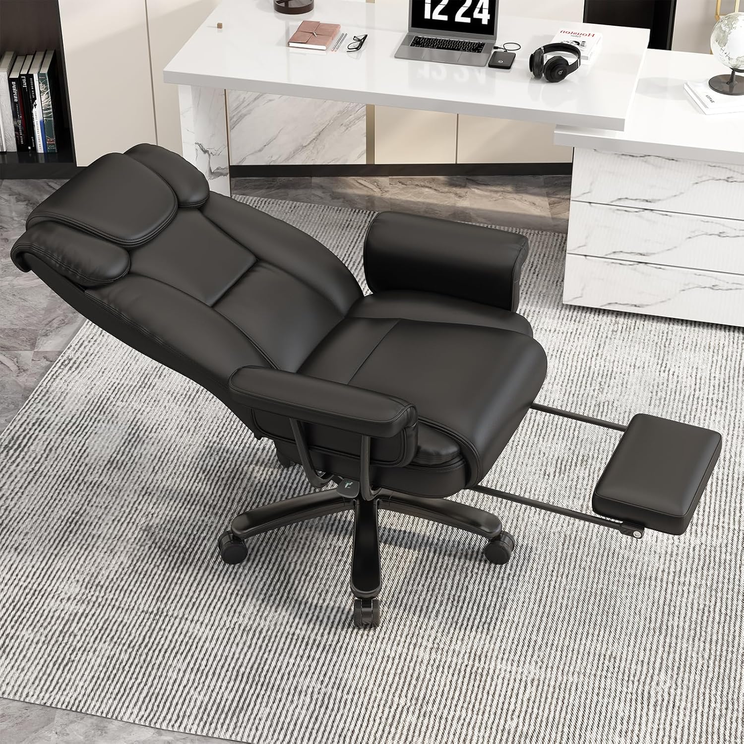 GYI Silla de oficina grande y alta de 400 libras con asiento y brazos anchos, silla de oficina reclinable de 160 con reposapiés, cómoda silla de