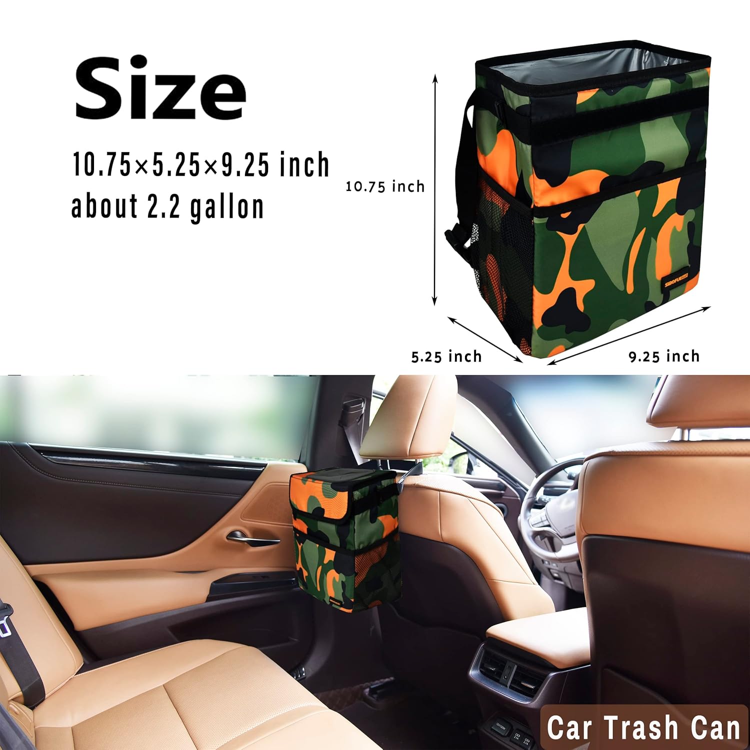 Bonito bote de basura para automóvil con tapa, a prueba de fugas, impermeable, con bolsillos de almacenamiento, organizador plegable multiusos para