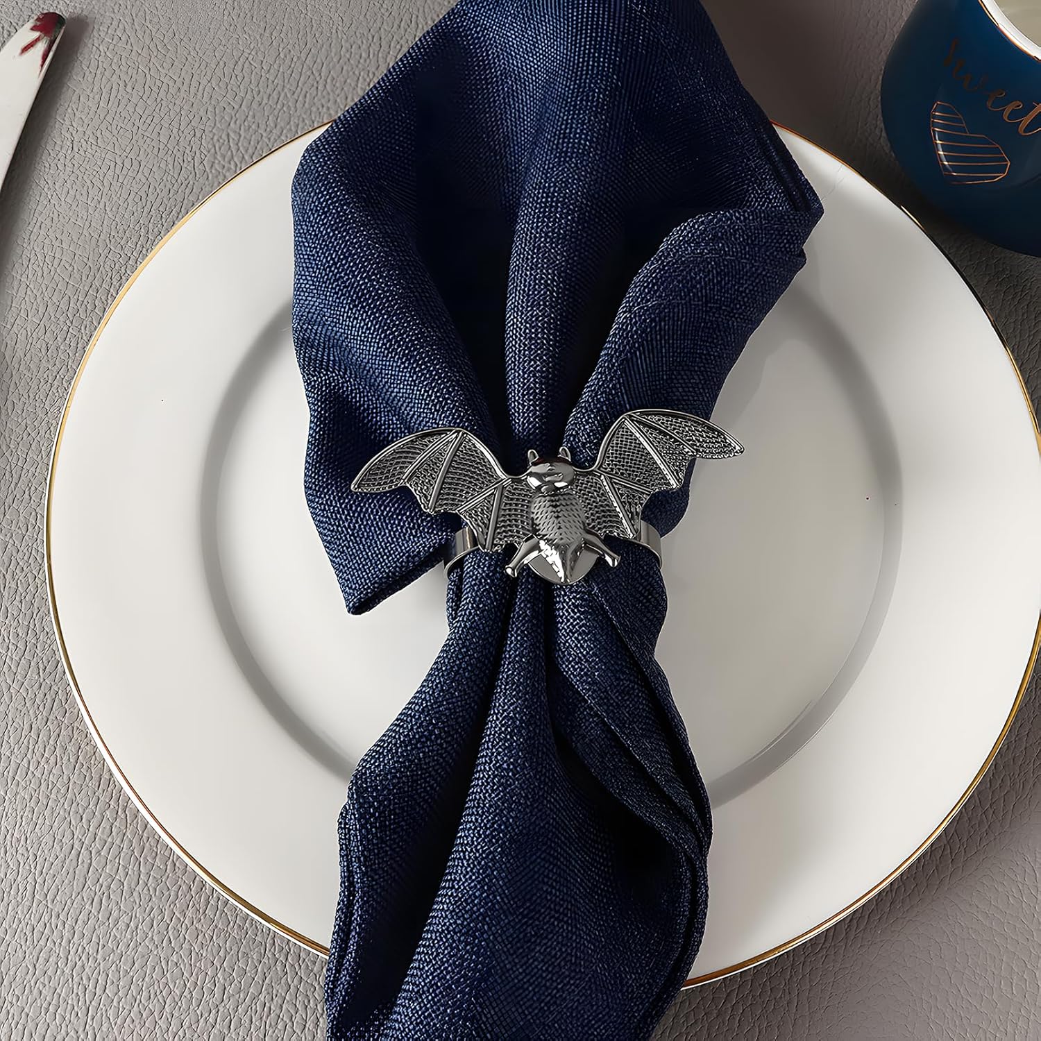Juego de 6 servilleteros de metal, servilleteros de Halloween para cena, banquete de fiesta de vacaciones, decoración de mesa de buffet (murciélago)