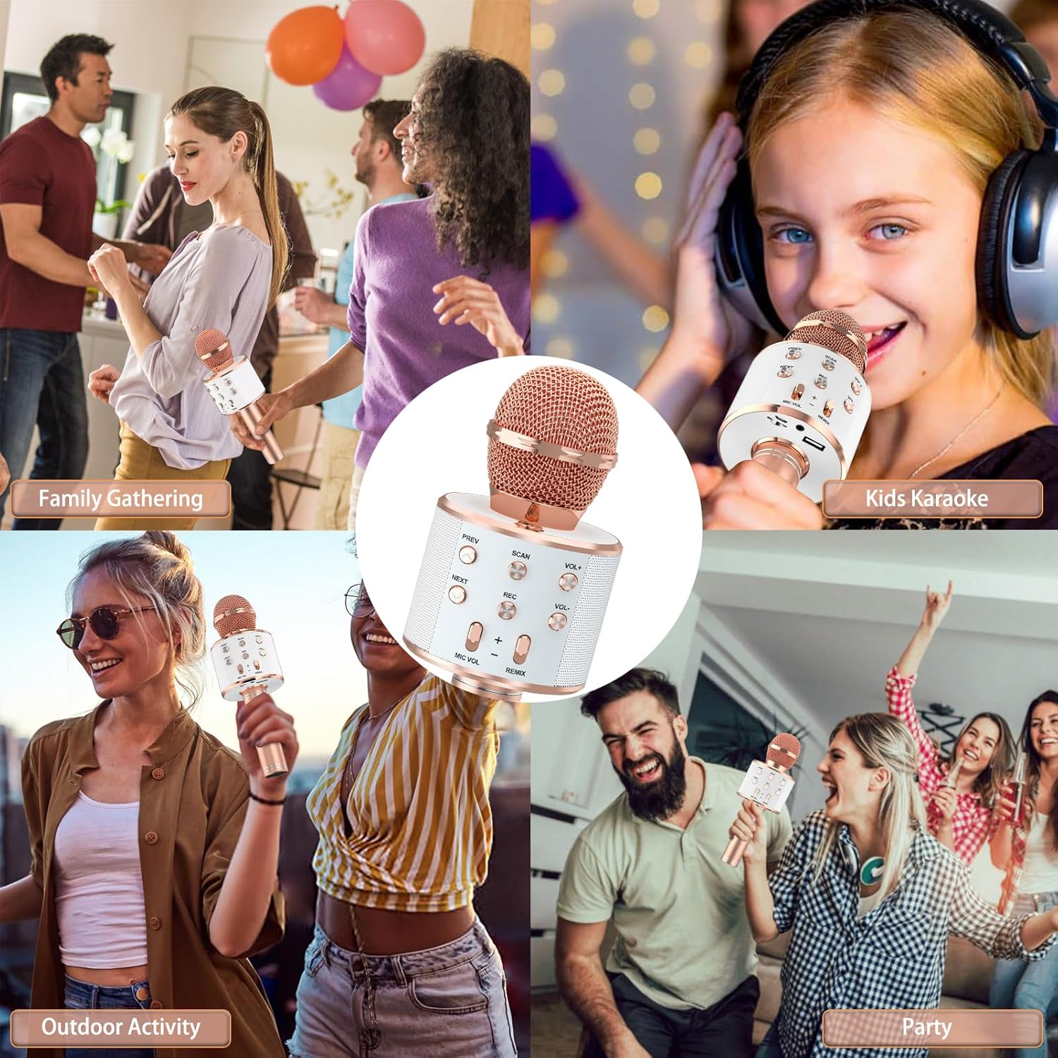Ankuka Paquete de 2 micrófonos de karaoke para niños, micrófono de karaoke inalámbrico Bluetooth para cantar, máquina de altavoz de micrófono de