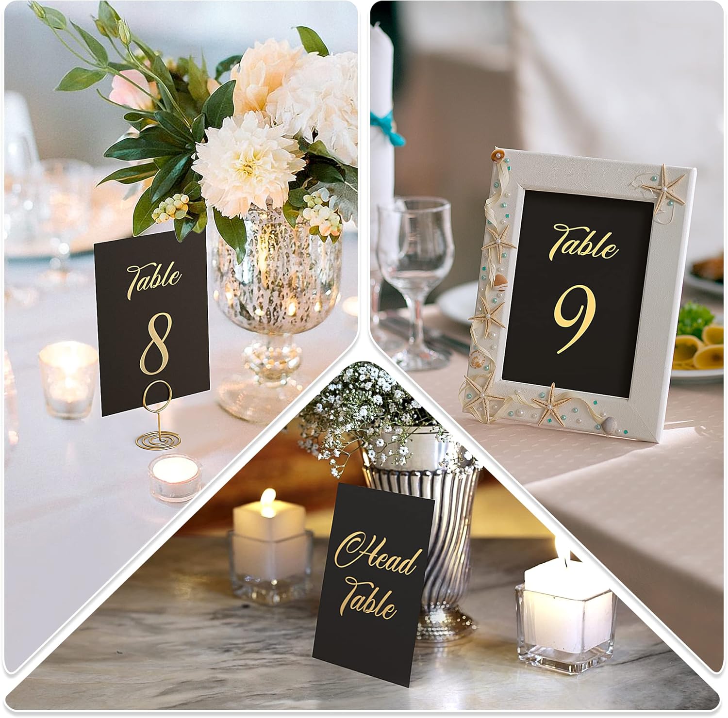 Números de mesa negros y dorados del 1 al 30 para recepción de boda, tarjetas de 4 x 6 con cabeza de lámina dorada y mesa de regalo, elegantes