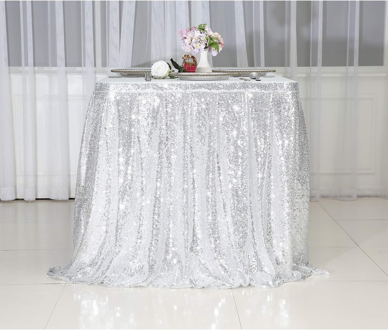 Eternal Beauty Falda de mesa de lentejuelas de 6 pies para mesa de pastel, decoración de zócalo de mesa para fiestas, bodas, fiestas de cumpleaños