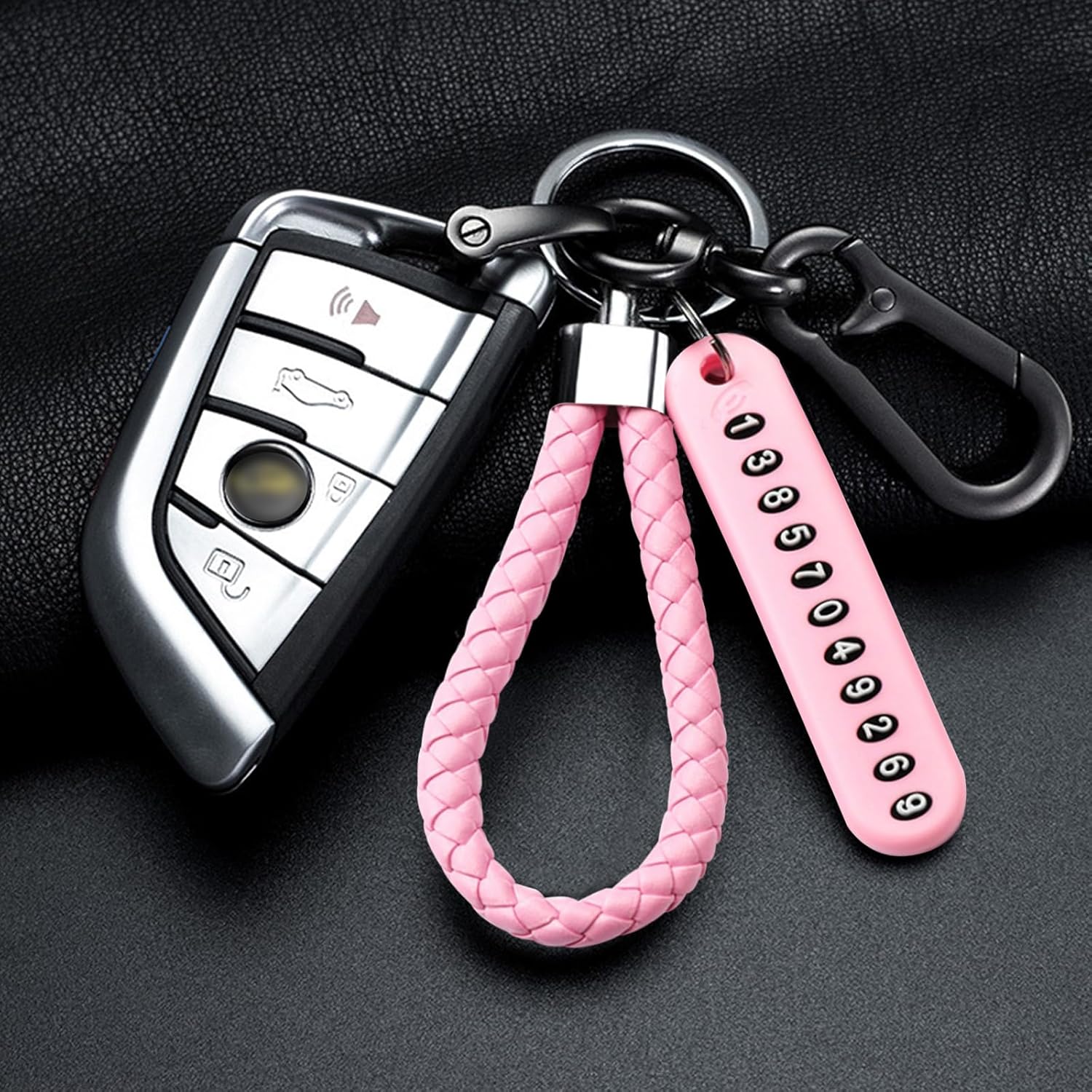 1 llavero de automóvil, organizador de cuerda trenzada antipérdida con hebilla de herradura, universal para la mayoría de los automóviles (rosa)