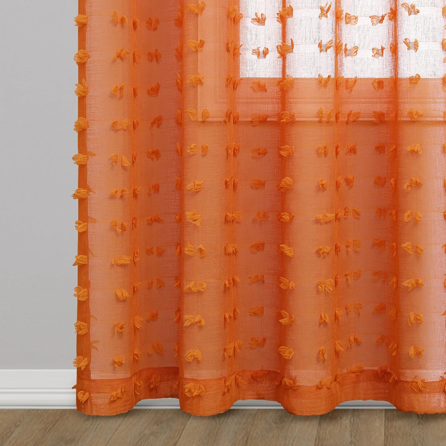 Guken 2 paneles de cortinas traslúcidas de 63 pulgadas de largo para sala de estar, dormitorio, 52 pulgadas de ancho, cortinas bohemias con pompones