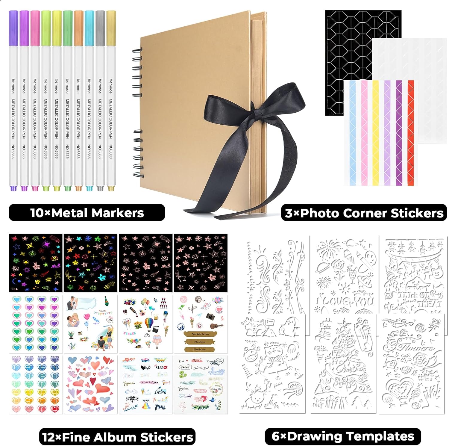 Bemece Álbum de recortes, 80 páginas, álbum de fotos, papel para manualidades, álbum de recortes hecho a mano para aniversario, boda, viajes, baby