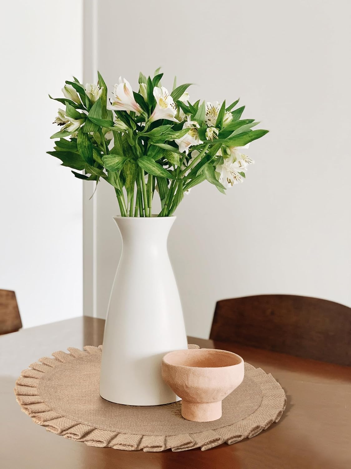 Juego de 6 manteles individuales redondos de arpillera con volantes, decoración de mesa, manteles individuales bohemios de yute natural para mesa de
