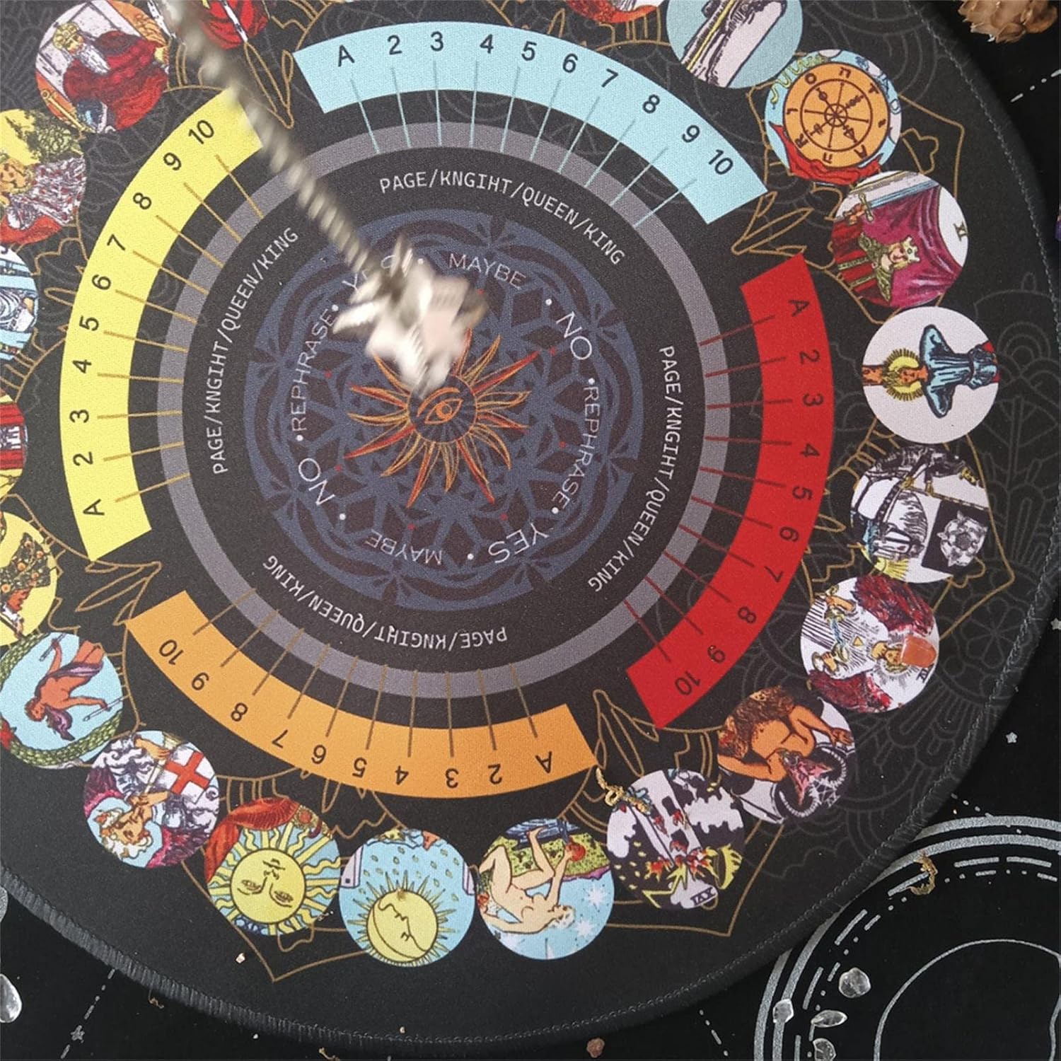 Tablero de péndulo Adivinación de radiestesia, Altar Tarot Card Pad, Ceremonia de péndulo de radiestesia Alfombrilla de goma, Tablero de mensajes