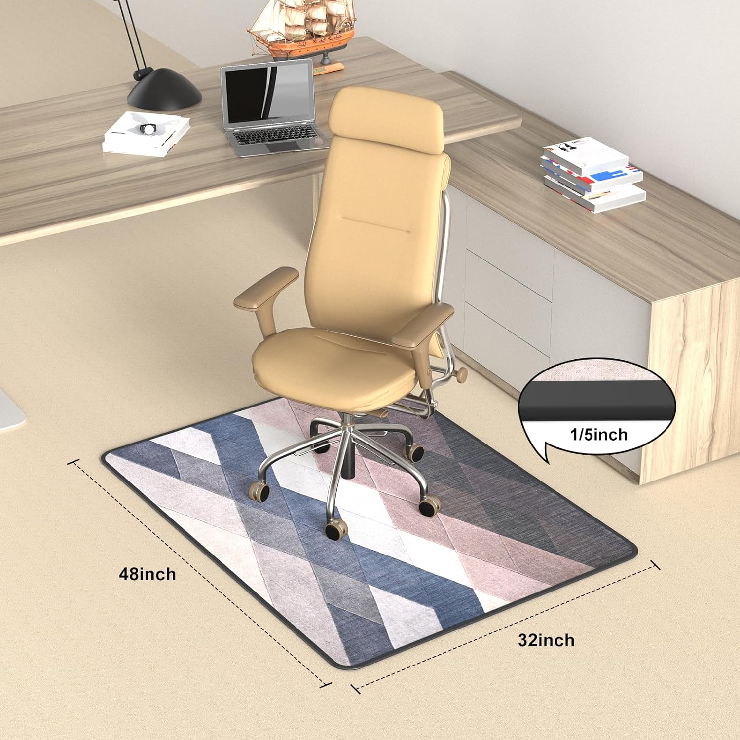 Tapete vintage para silla de oficina para alfombra y piso de madera dura, tapete bohemio para silla de escritorio, 36 x 48 pulgadas, superficie