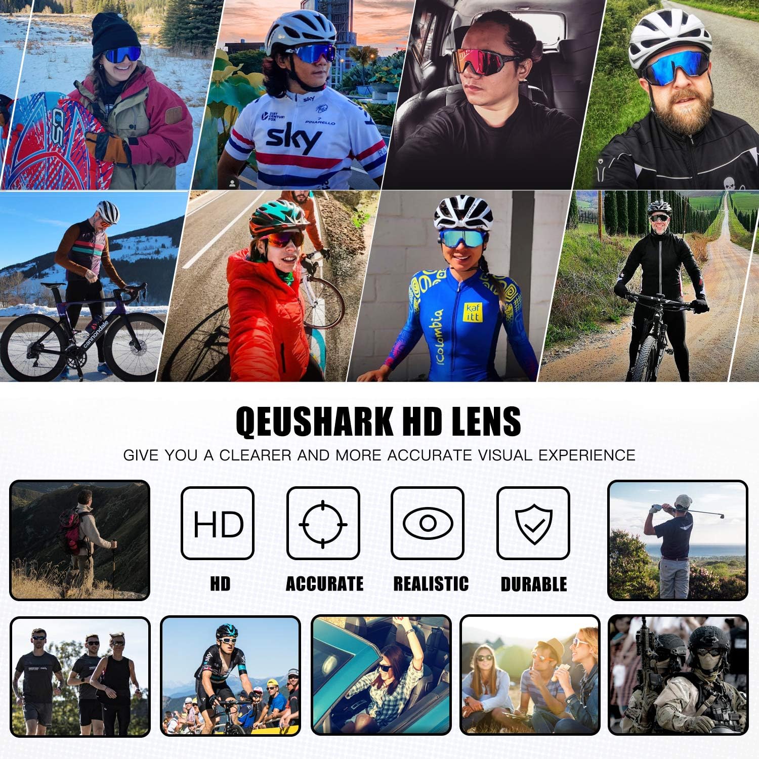 Lentes de sol Queshark de ciclismo, polarizados, deportivos, con 3 lentes, unisex