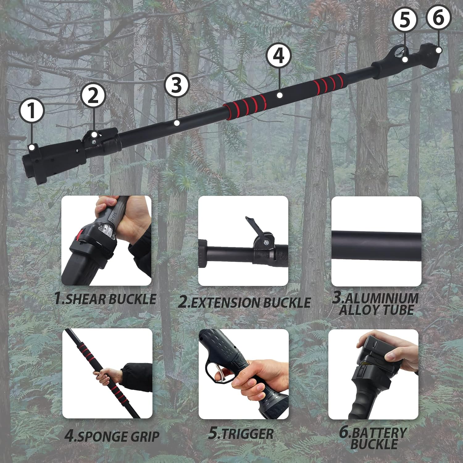 Poste de extensión para tijeras de podar inalámbricas, varilla telescópica de aleación de aluminio ligera para poda de ramas altas, compatible con