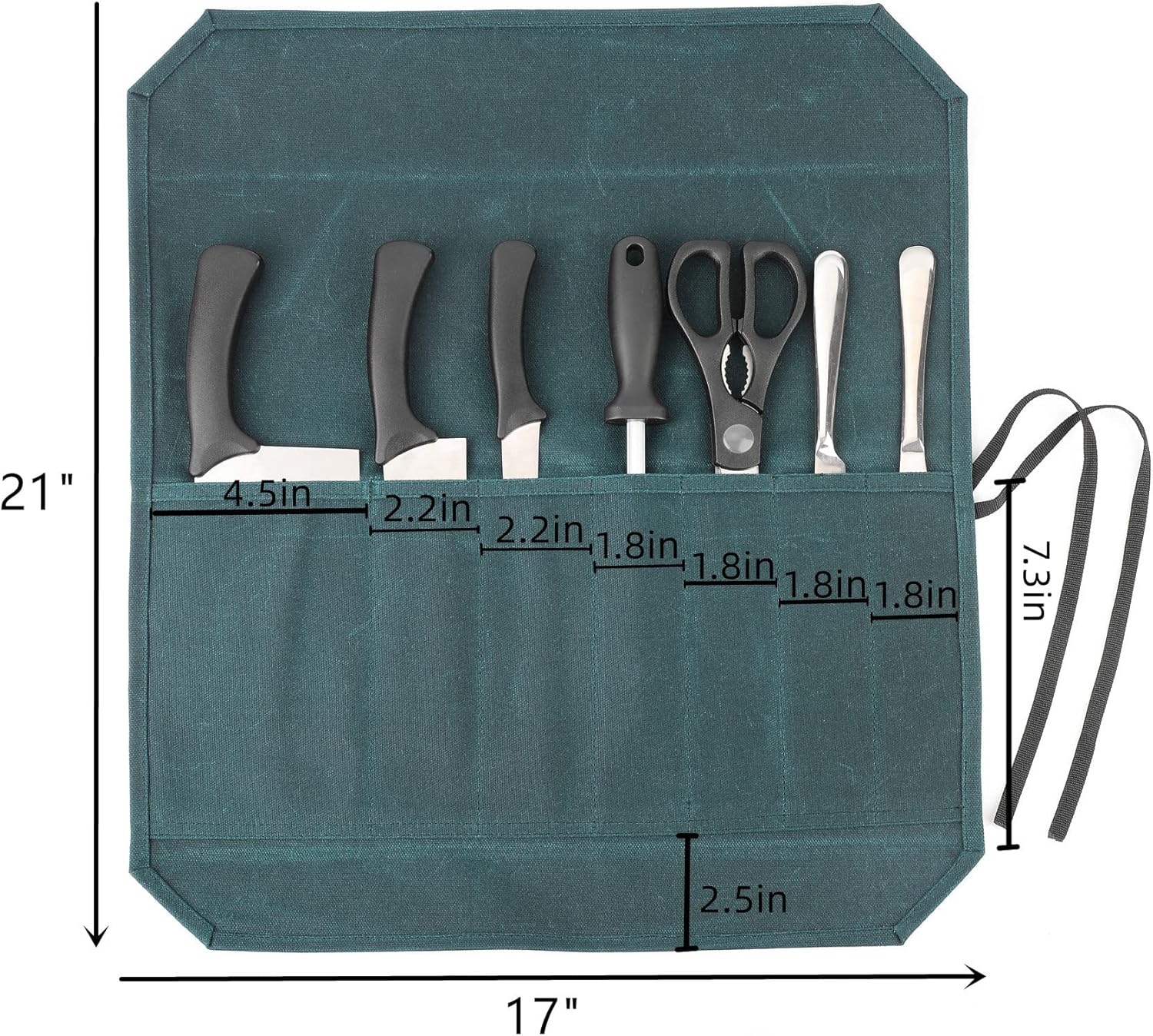 Denifiter Bolsa de lona encerada resistente para cuchillos de chef con 7 ranuras, impermeable y duradera (verde oscuro)
