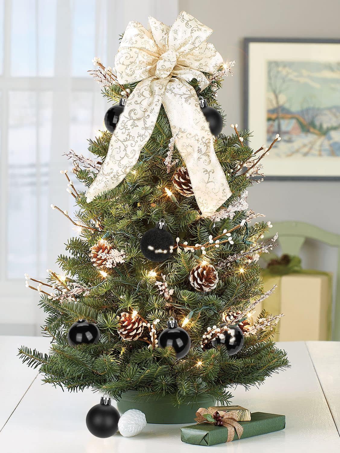 Adornos de bolas de Navidad negras de 1.57 pulgadas, 40 piezas inastillables, juego de adornos de bolas de Halloween, adornos negros para árbol de