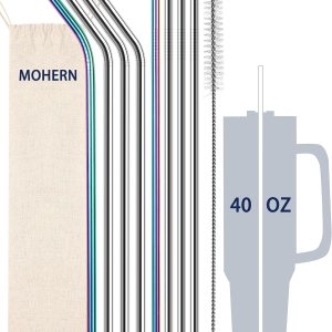 Stanley – Pajitas de repuesto de 40 onzas, 30 onzas, 8 pajitas de metal reutilizables, reutilizables, aptas para lavavajillas con limpiador de Stanley – Pajitas de repuesto de 40 onzas, 30 onzas, 8 pajitas de metal reutilizables, reutilizables, aptas para lavavajillas con limpiador de