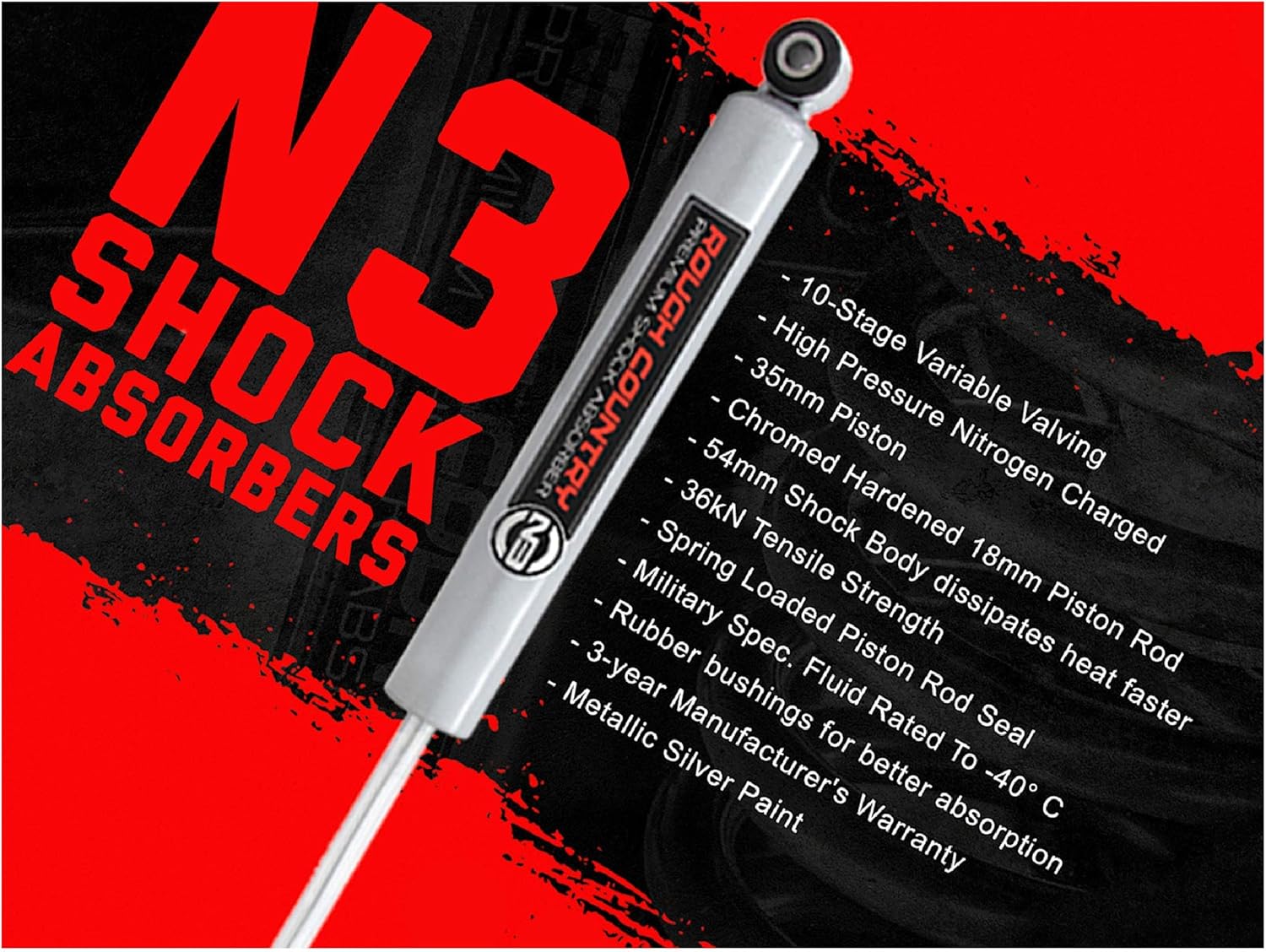 Rough Country 2.5-5″ N3 Rear Shocks for 83-11 Ford Ranger – 23210_H