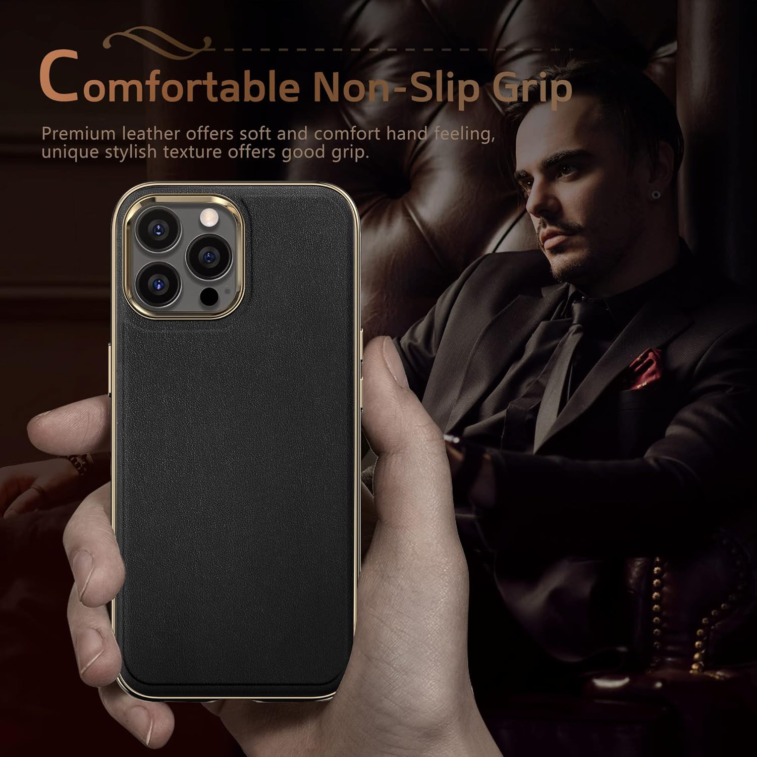 LOHASIC Compatible con MagSafe para iPhone 13 Pro Max, funda de cuero de lujo de negocios, fuerte magnética, clásica, funda protectora para iPhone
