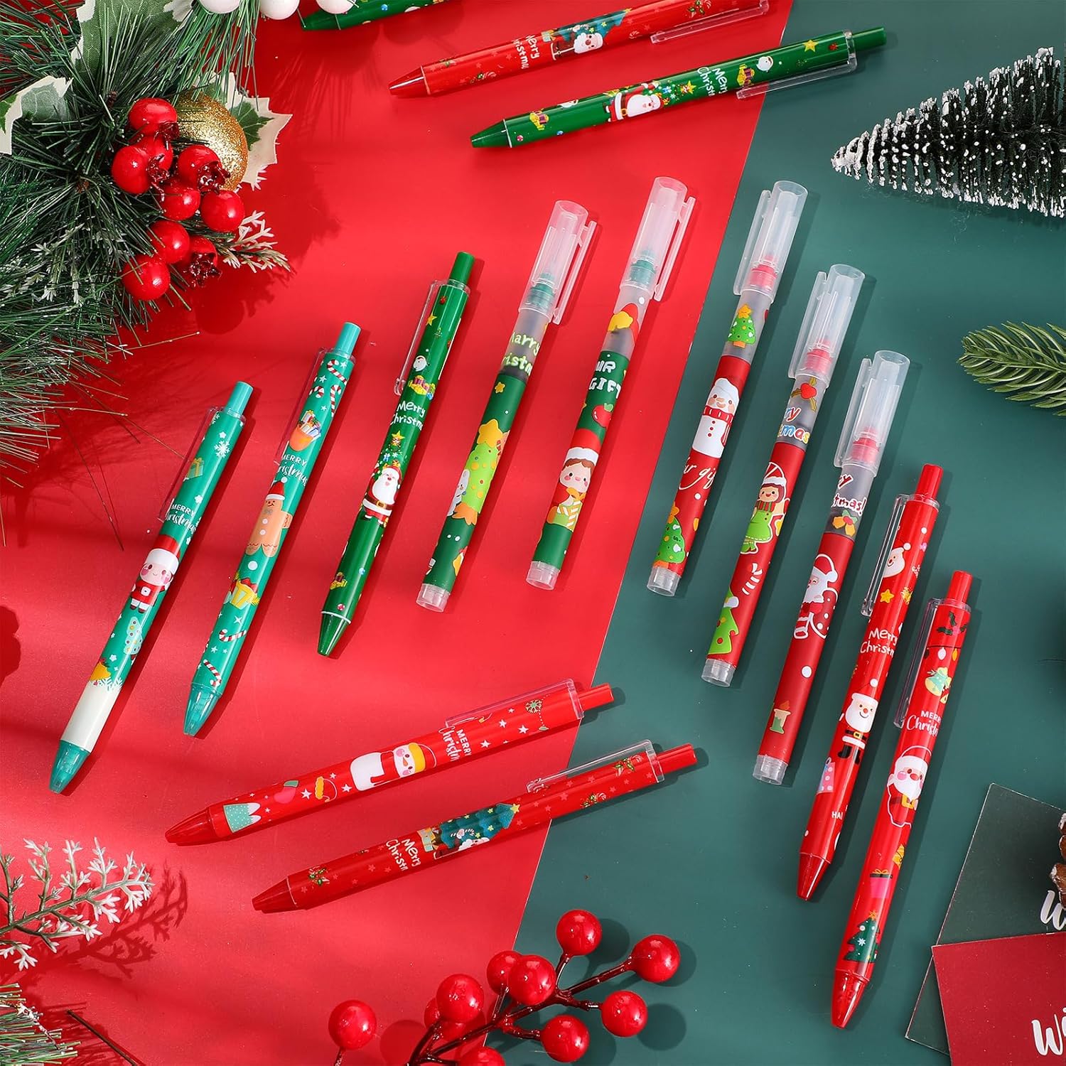 210 bolígrafos de tinta de gel de Navidad, bonitos bolígrafos retráctiles de Navidad, bonitos bolígrafos divertidos de dibujos animados a granel,