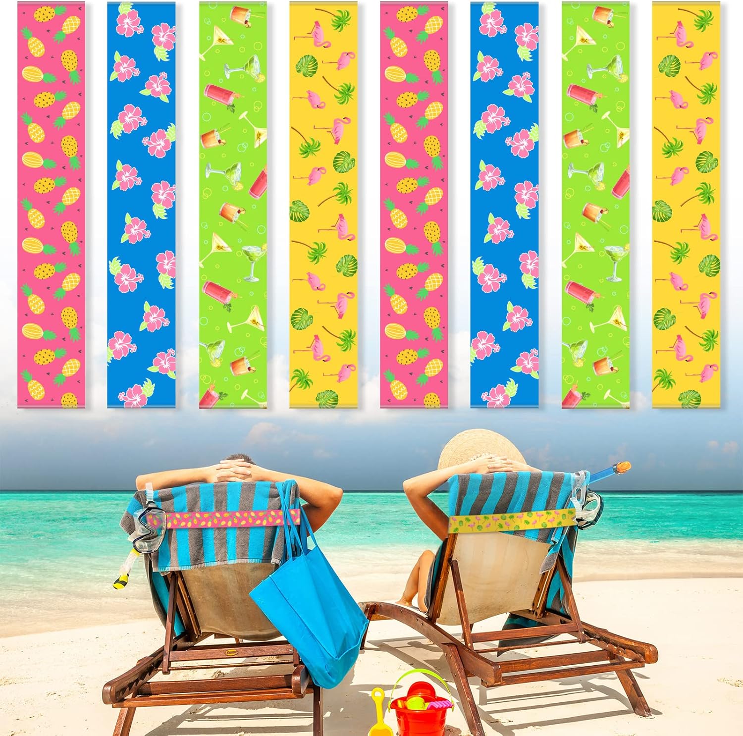 Boao Paquete de 8 bandas de toalla para sillas de playa, clips de toalla de crucero para sala de estar, playa, piscina, soporte para toallas, correa