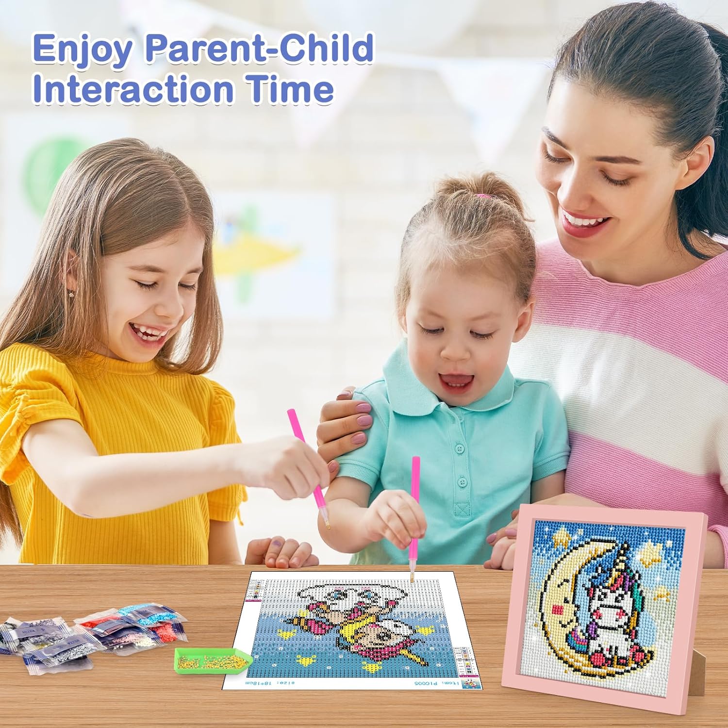 MOGTAA Kits de arte de diamantes para adultos principiantes con marco, paquete de 2, arte de diamantes para niñas de 6 a 8 a 10 a 12 años, pintura