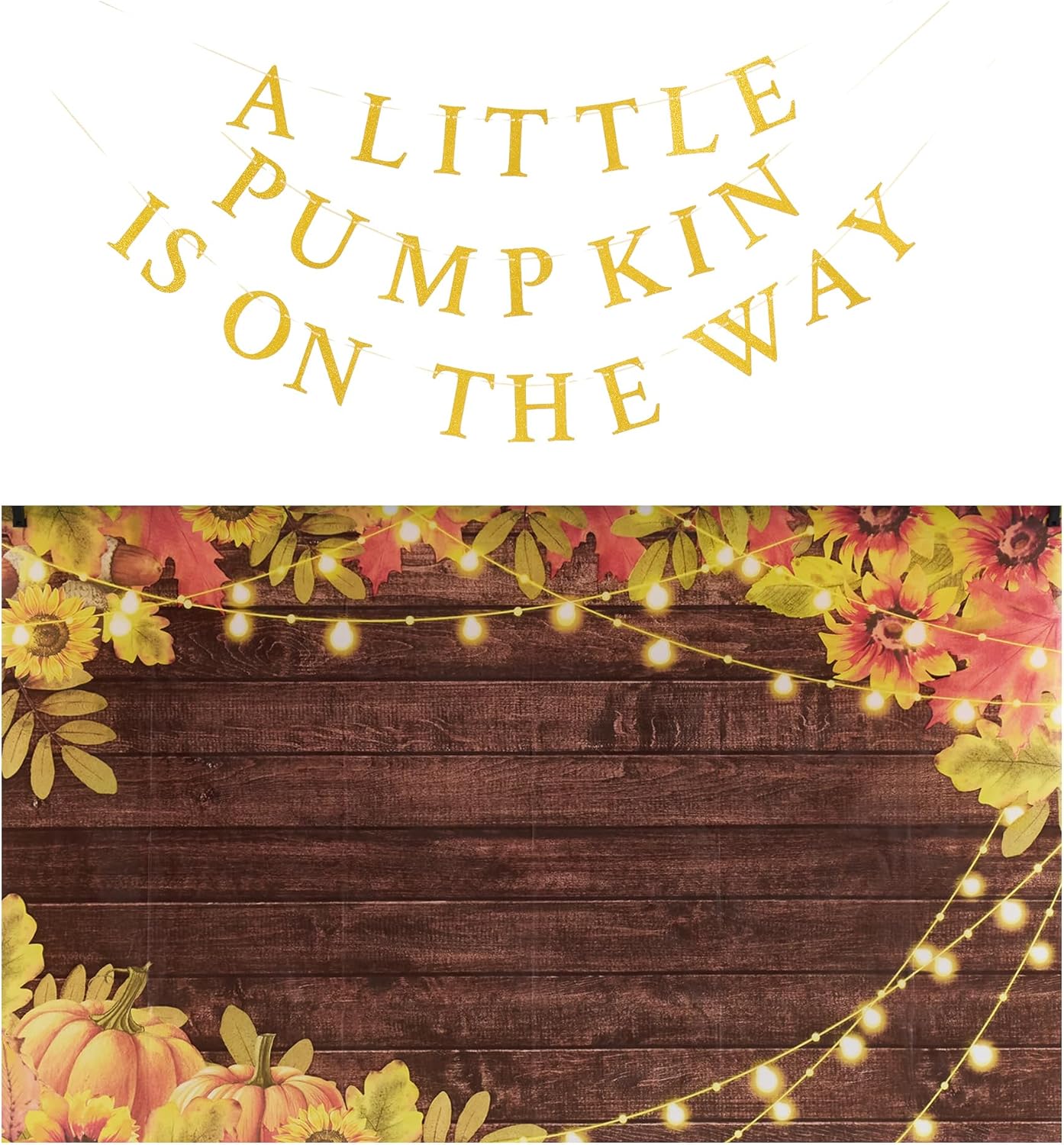 Funnytree A Little Pumpkin is on The Way – Kit de accesorios de decoración de baby shower, un telón de fondo de 5.9 x 3.6 pies, tarjetas, cinta,