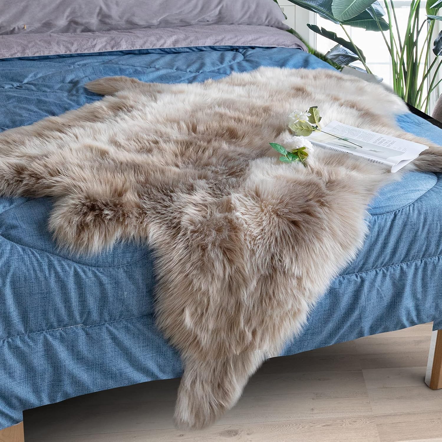 Carvapet Alfombras de piel suave para piel de reno, alfombra de piel sintética esponjosa para dormitorio, alfombra decorativa para el hogar,