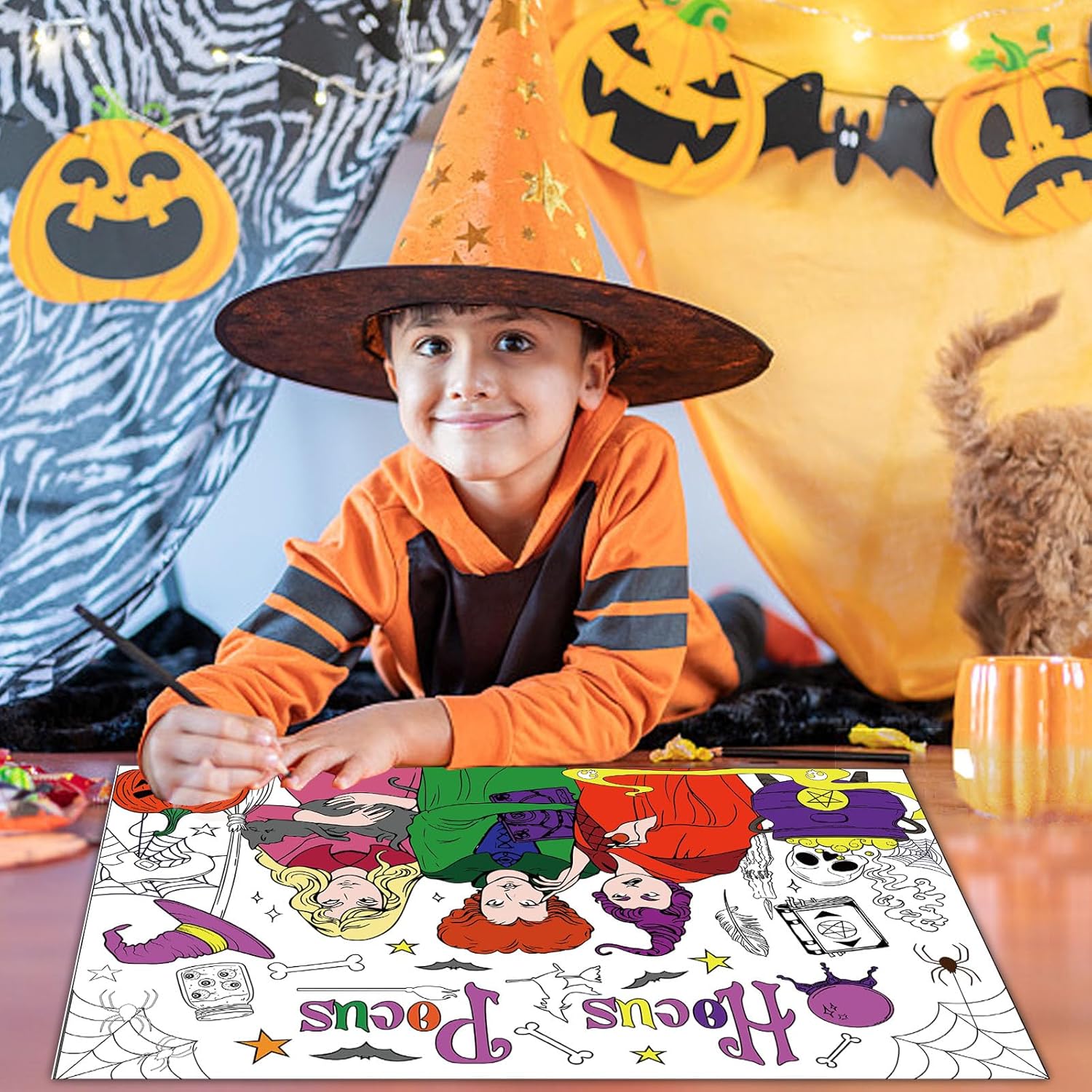Hocus Pocus, recuerdos de fiesta de Halloween, libro para colorear de bruja, póster gigante para colorear, mantel grande para colorear, cubierta de