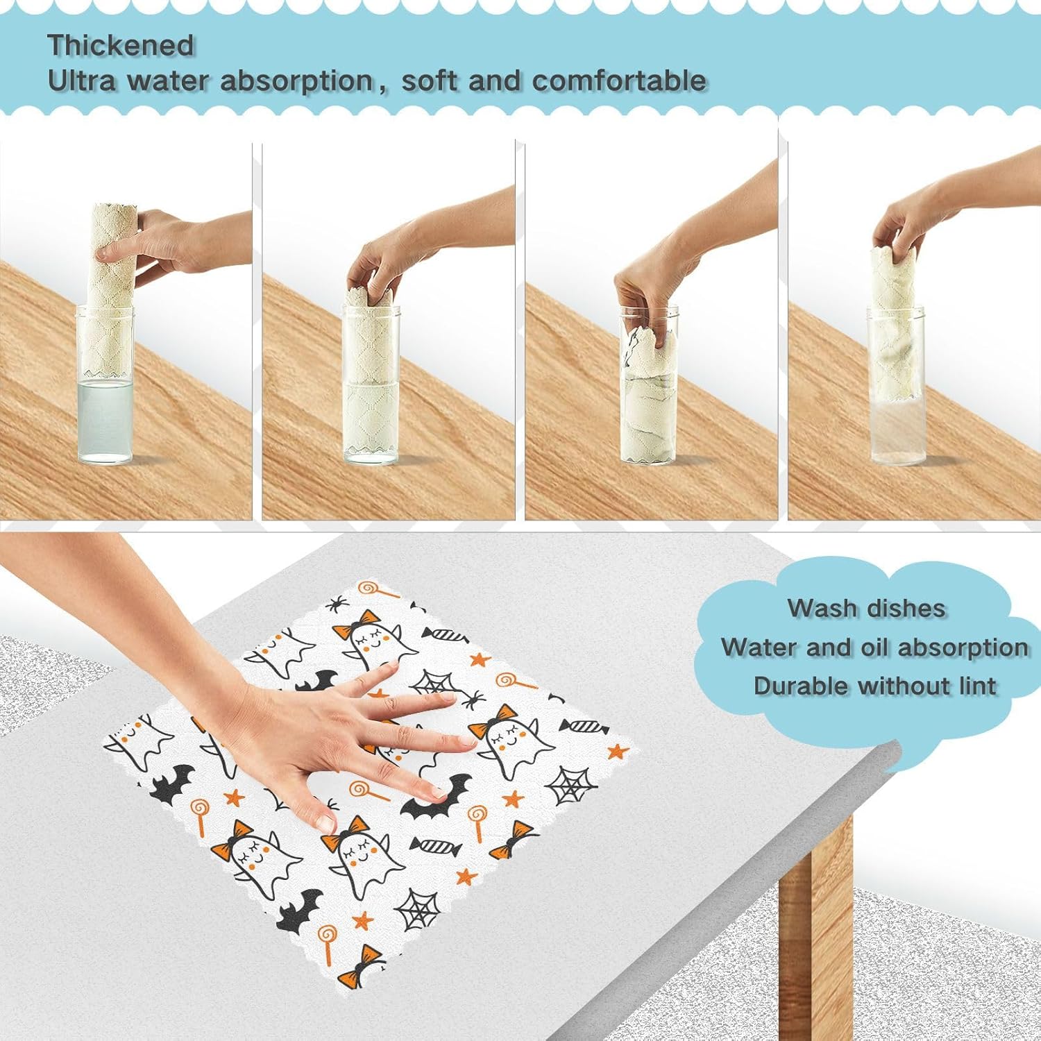 Halloween Cute Devil White Set of 6 Quick Dry Microfiber Towels Kitchen Print Cotton Car Cleaning Cloth for Bathroom Sink