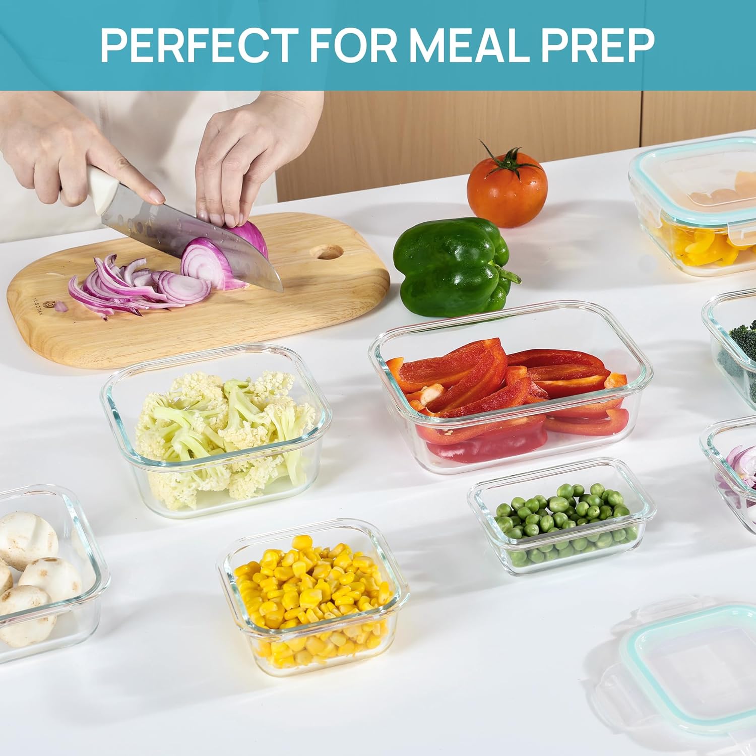 Vtopmart Paquete de 8 recipientes de vidrio para almacenamiento de alimentos con tapas herméticas, recipientes de vidrio para preparación de