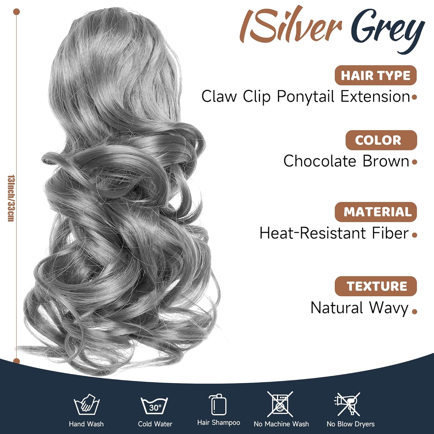 Extensión de cabello ondulado con clip de garra, de 13 pulgadas, con clip en moño desordenado, suave, natural, sintético, postizo falso para mujeres