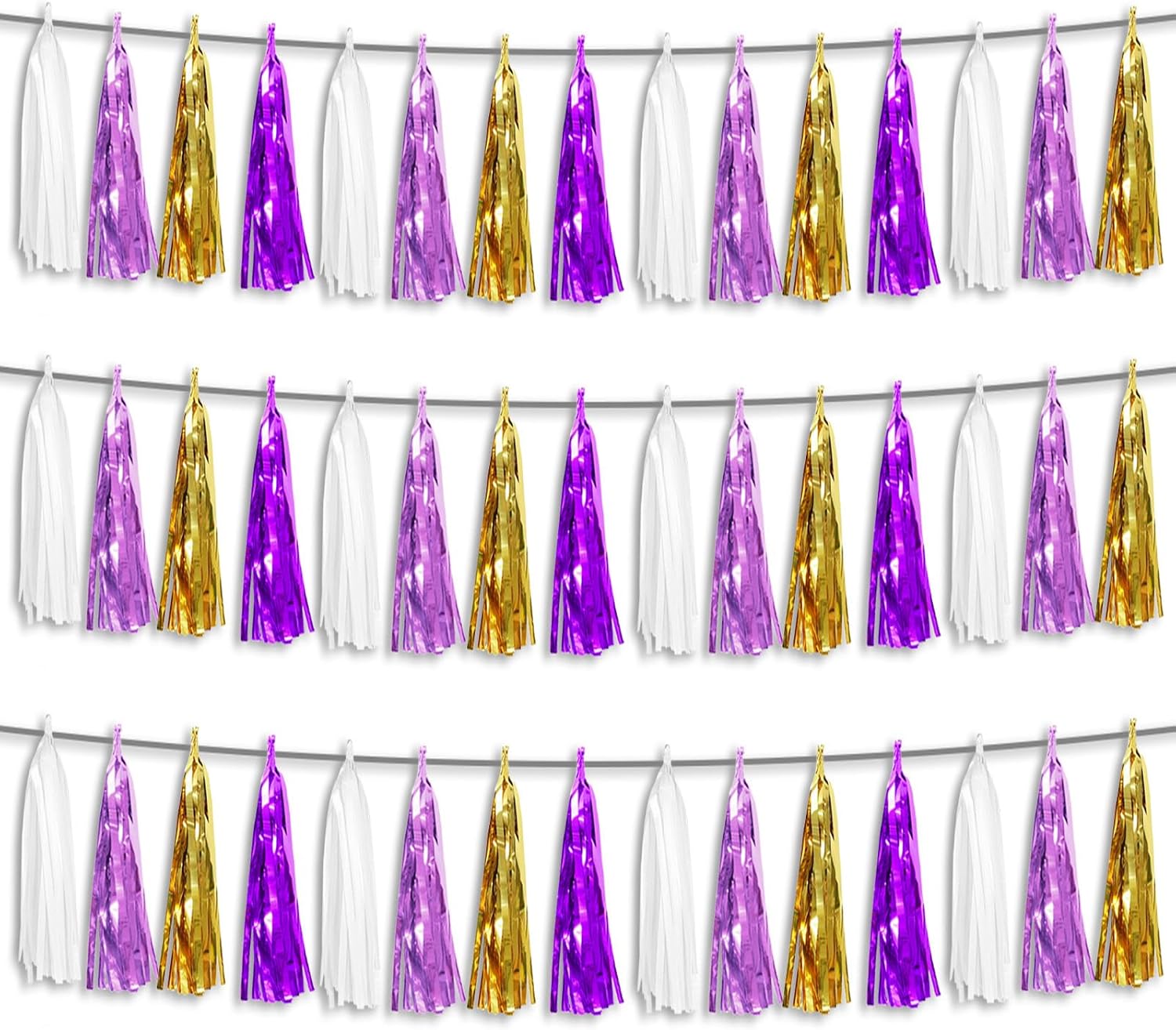 Guirnalda de borlas de decoración de fiesta de oro púrpura 3P, serpentinas para desfiles, despedidas de soltera, boda, cumpleaños, Halloween,