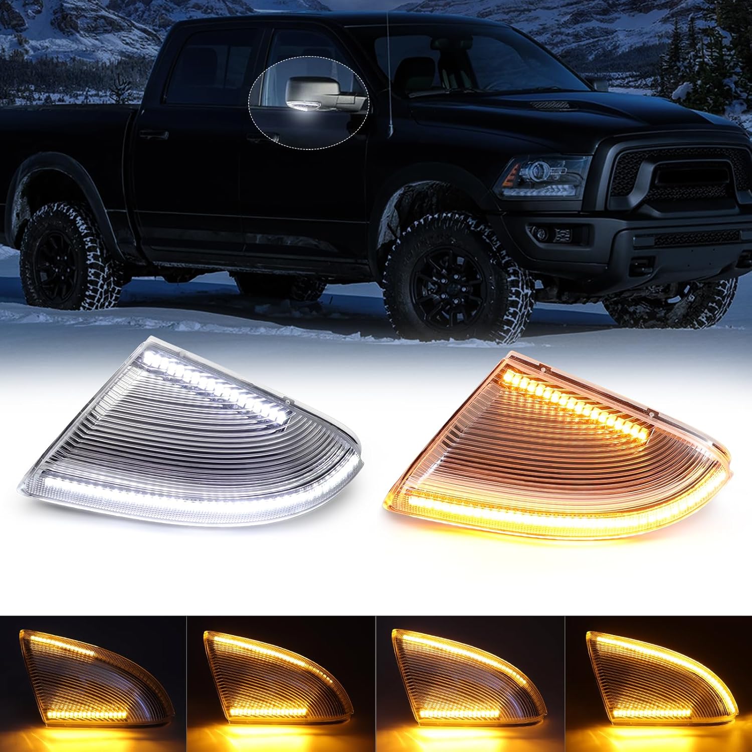Conjunto de lámpara de charco de señal de giro LED con lente transparente Switchback para Dodge Ram 1500 2500 3500 2009-2018 camión de remolque