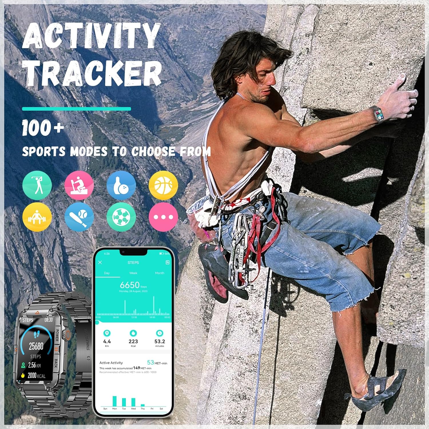 niolina Reloj inteligente para teléfonos Android iOS con respuesta y llamadas de 1.57 pulgadas, monitor de fitness HD para hombres, con contador de