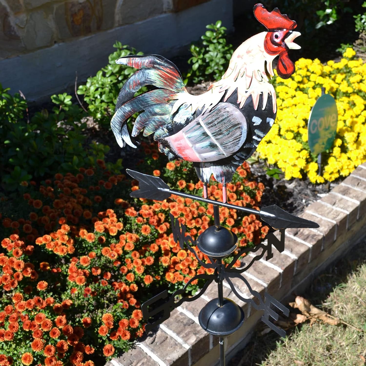 HGC Vana de metal de 48 pulgadas para decoración de jardín, decoración de casa de campo con adorno de gallo, veletas de viento