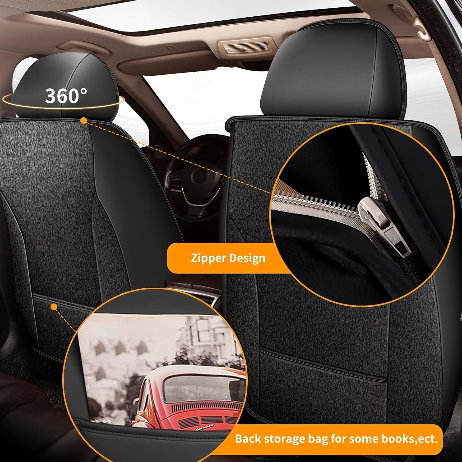 Fundas de asiento delantero de automóvil para Nissan Sentra 2008-2023, funda de asiento impermeable de piel sintética con compatible con bolsa de