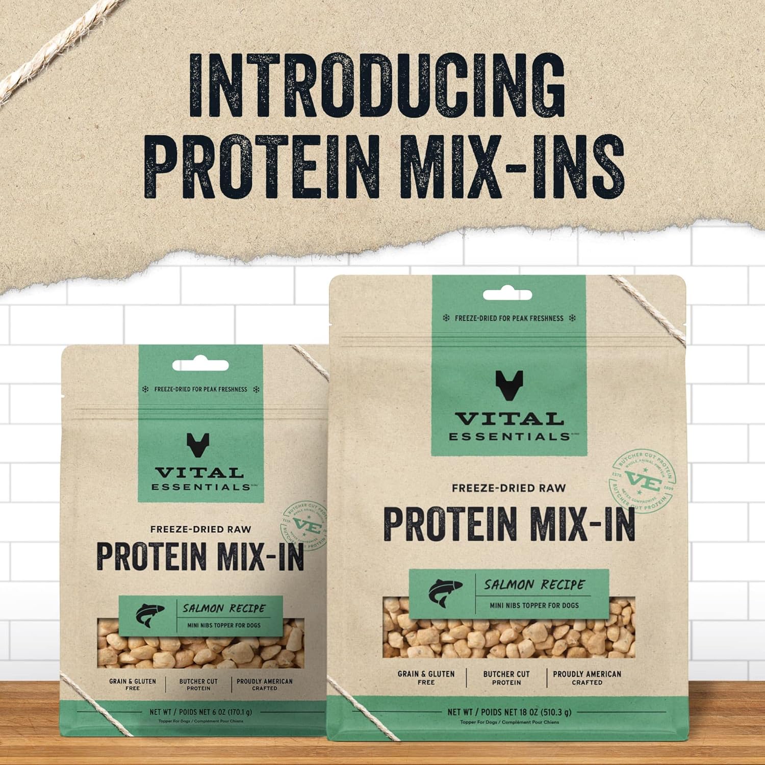 Vital Essentials Mezcla de proteínas crudas liofilizadas para perros, mini puntas de salmón para perros, 18 onzas