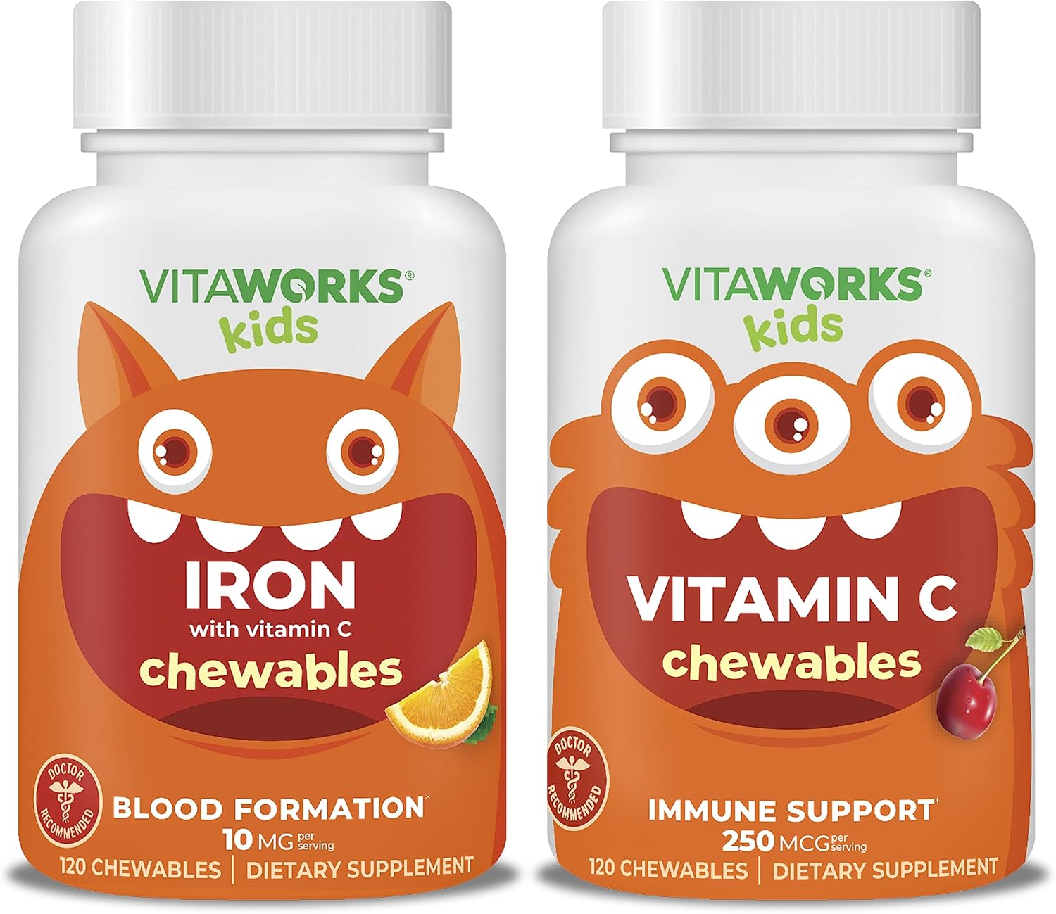Paquete de hierro para niños de 10 mg + vitamina C masticables + vitamina C 250 mg