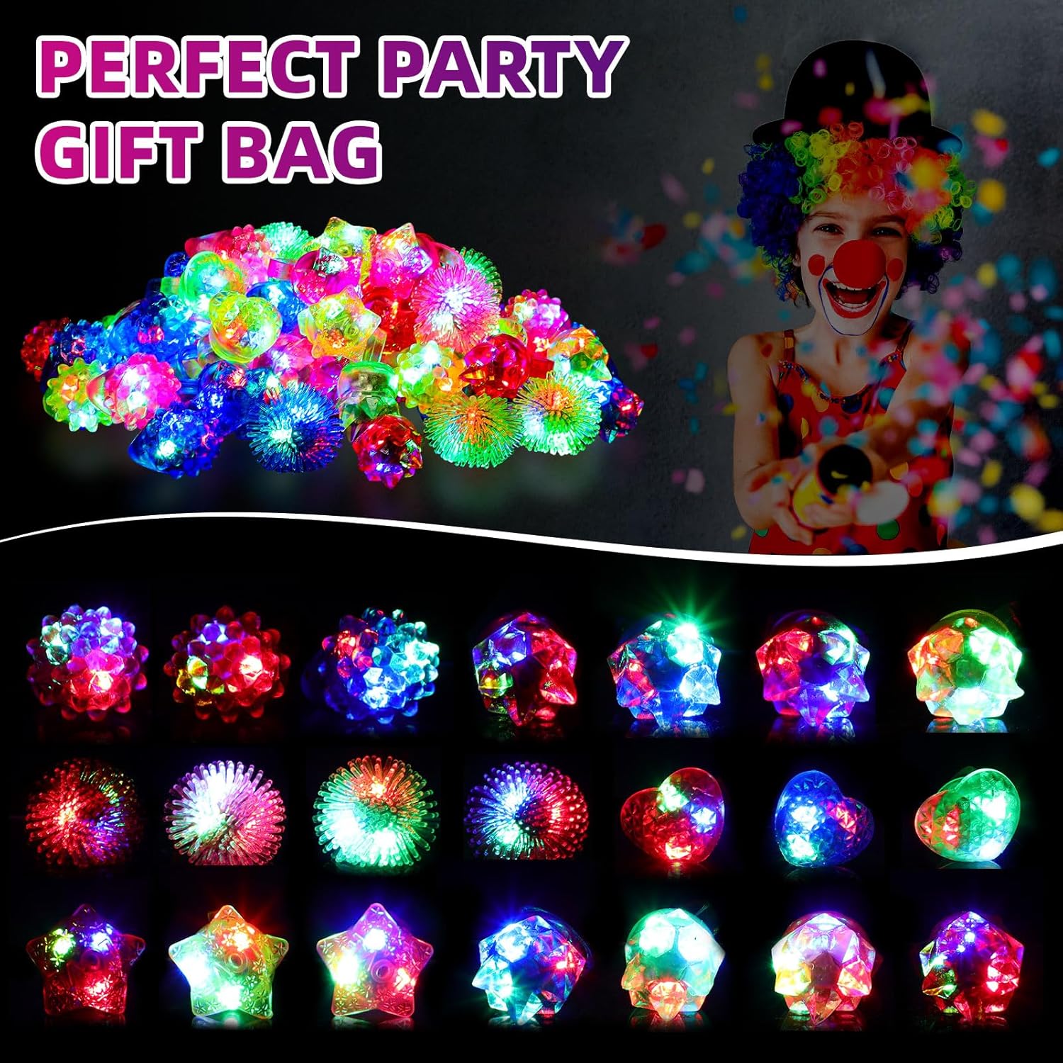 Liliful 350 anillos de luz LED, anillos parpadeantes que incluyen 150 anillos de goma de gelatina, 200 linterna de dedo que brilla en la oscuridad,