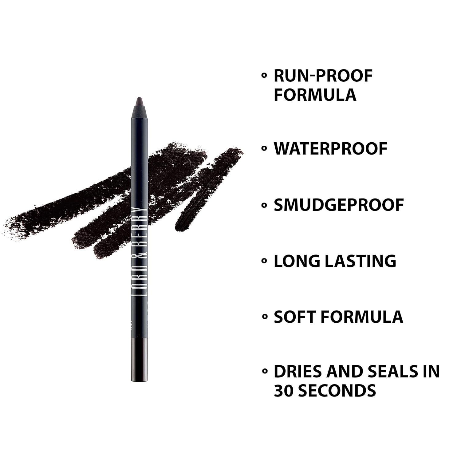 Lord & Berry – Delineador de ojos a prueba de manchas, fórmula vegana suave y cremosa, lápiz delineador de ojos impermeable de larga duración de la